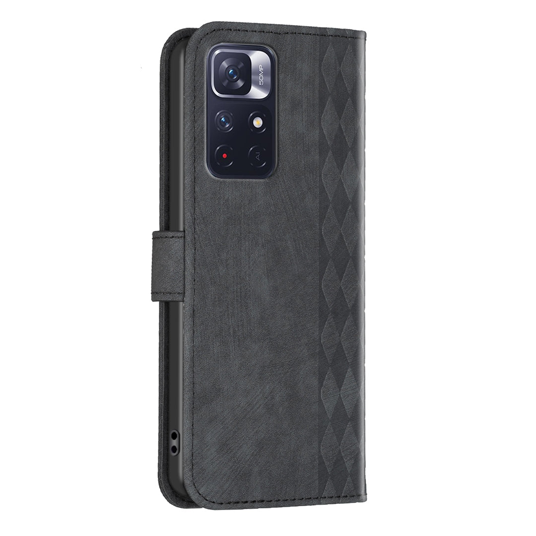 Xiaomi Redmi Note 12S 4G Plaid Embossed Leather Phone Case – Premium Wallet Kickstand & Shock Absorption for Durable Protection