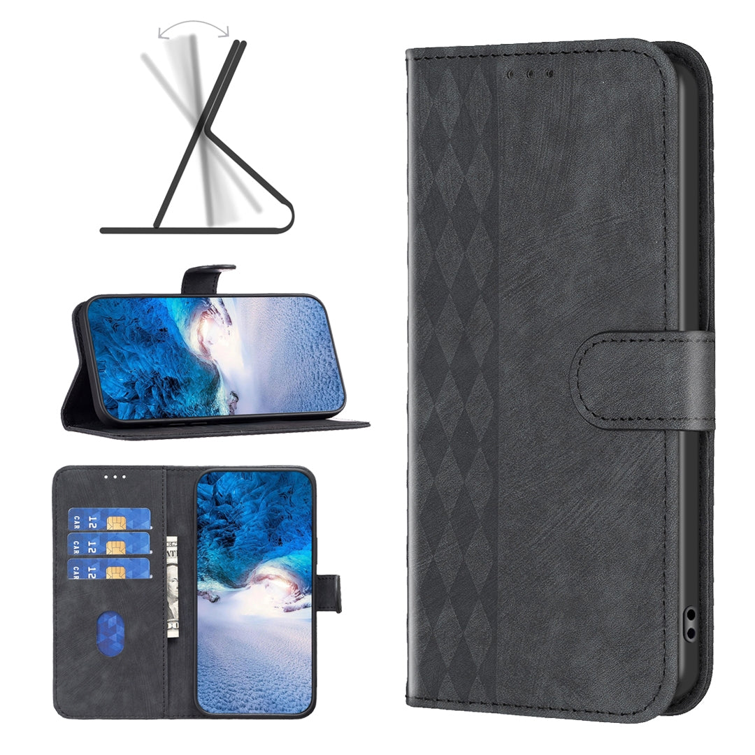 Xiaomi Redmi Note 11 Plaid Embossed Leather Phone Case – Premium Wallet Kickstand & Shock Absorption for Durable Protection