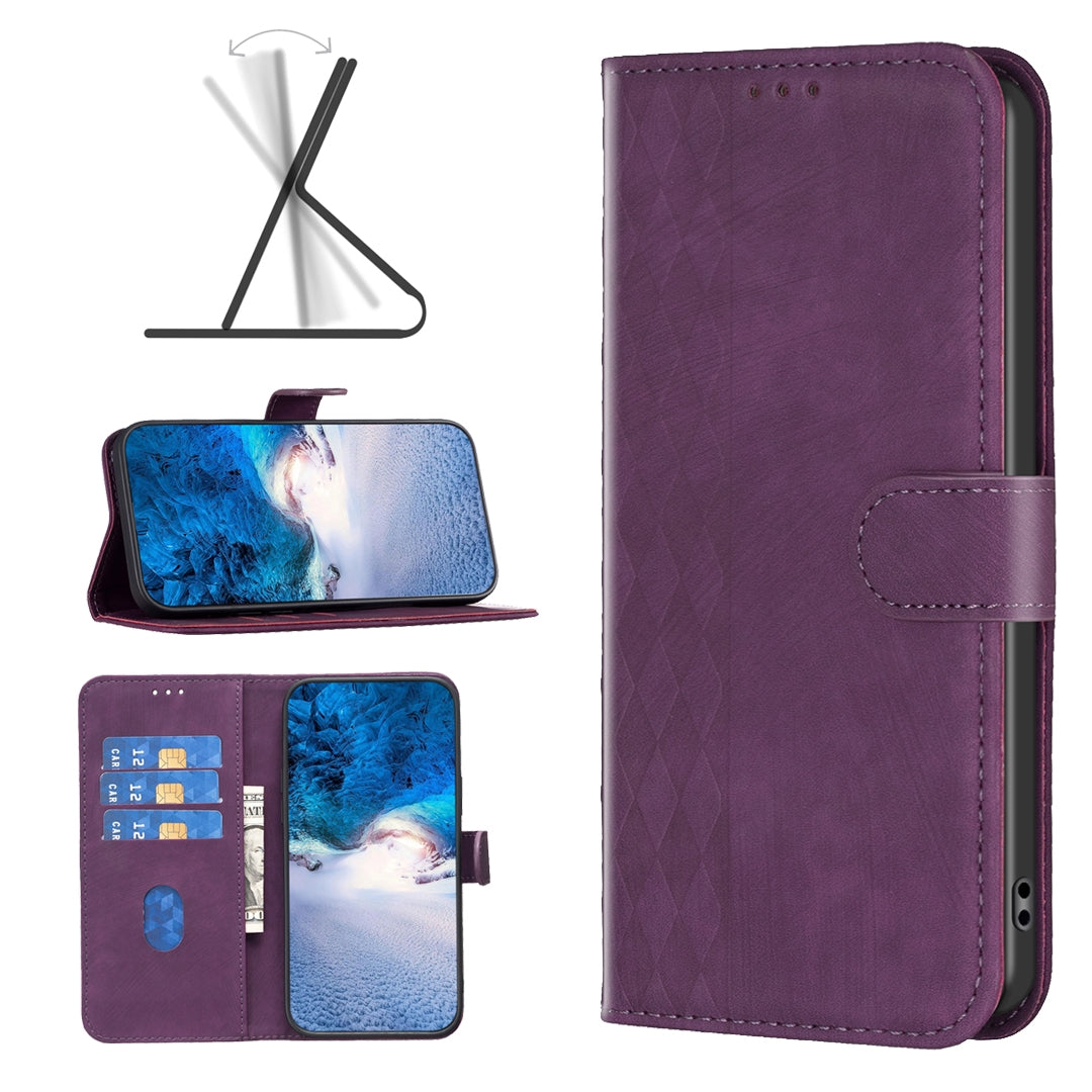 Xiaomi Redmi Note 12S 4G Plaid Embossed Leather Phone Case – Premium Wallet Kickstand & Shock Absorption for Durable Protection