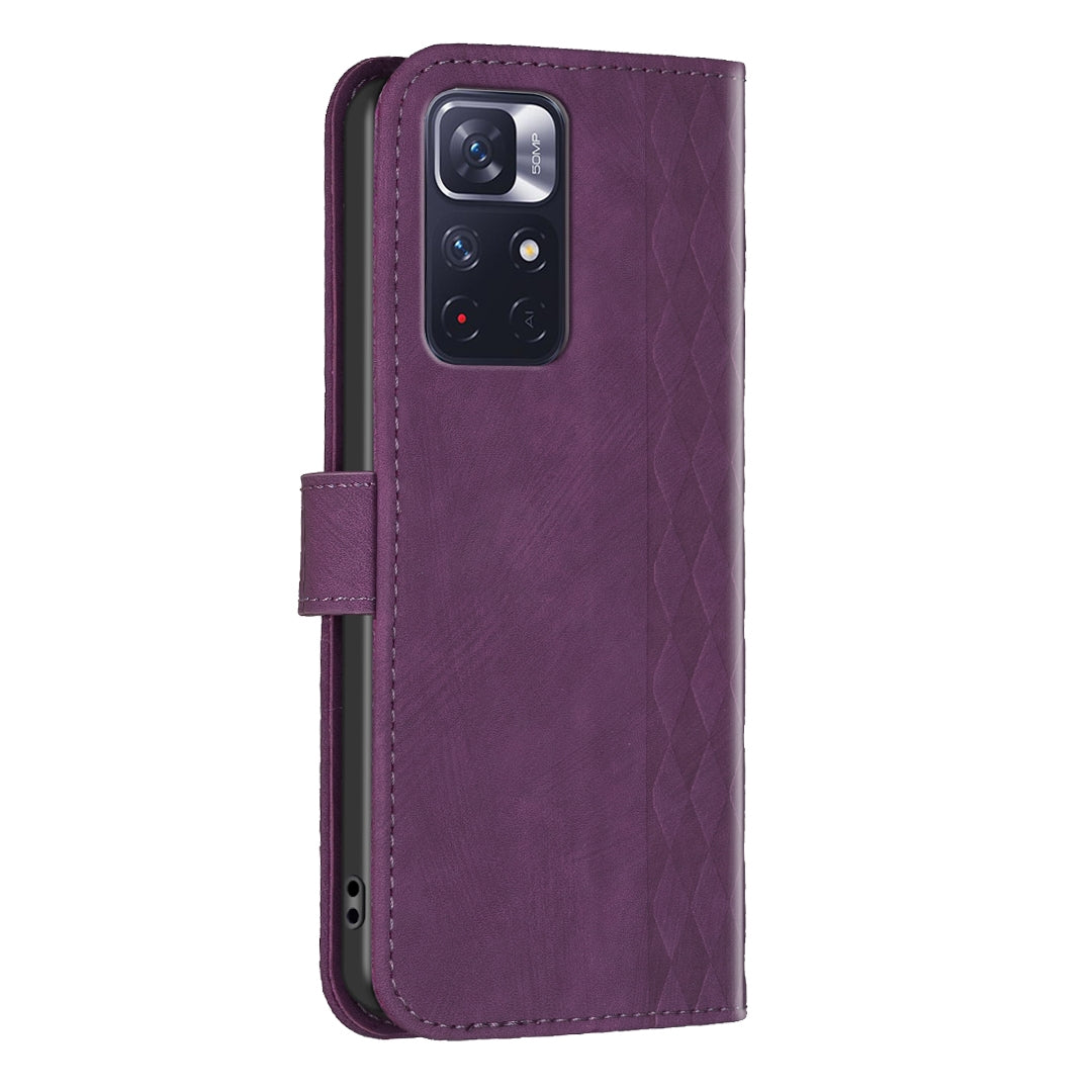 Xiaomi Redmi Note 11 Plaid Embossed Leather Phone Case – Premium Wallet Kickstand & Shock Absorption for Durable Protection