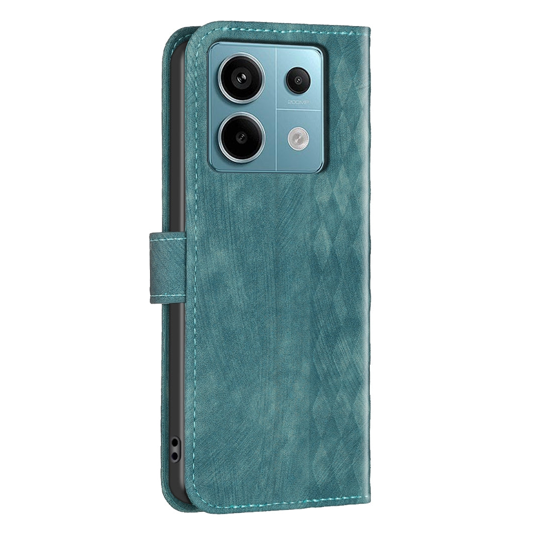 Xiaomi Redmi Note 13 Pro 4G Global Plaid Embossed Leather Phone Case – Premium Wallet Kickstand & Shock Absorption for Durable Protection