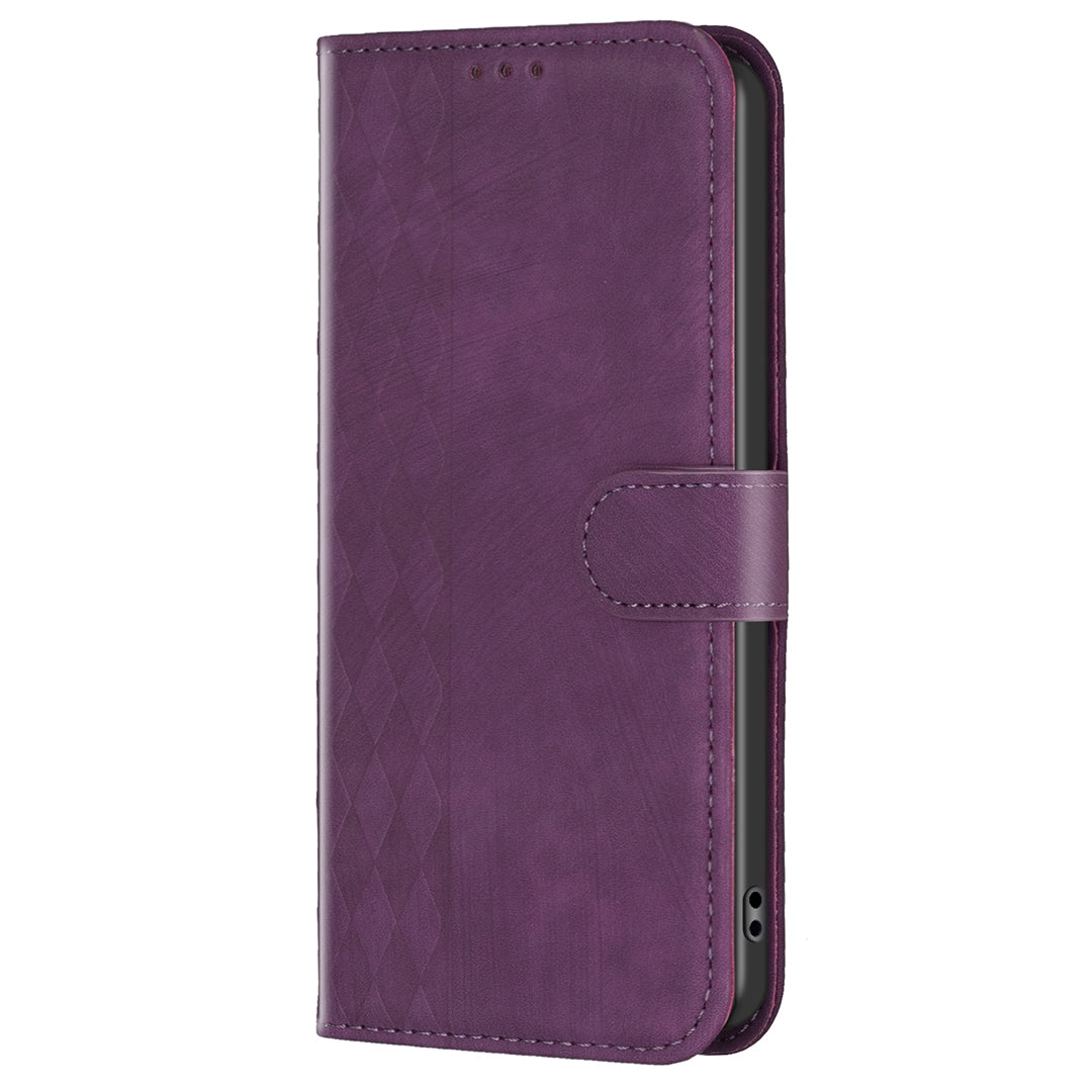 Xiaomi Redmi Note 13 Pro 4G Global Plaid Embossed Leather Phone Case – Premium Wallet Kickstand & Shock Absorption for Durable Protection