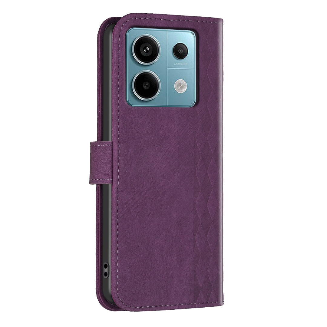 Xiaomi Redmi Note 13 Pro 4G Global Plaid Embossed Leather Phone Case – Premium Wallet Kickstand & Shock Absorption for Durable Protection