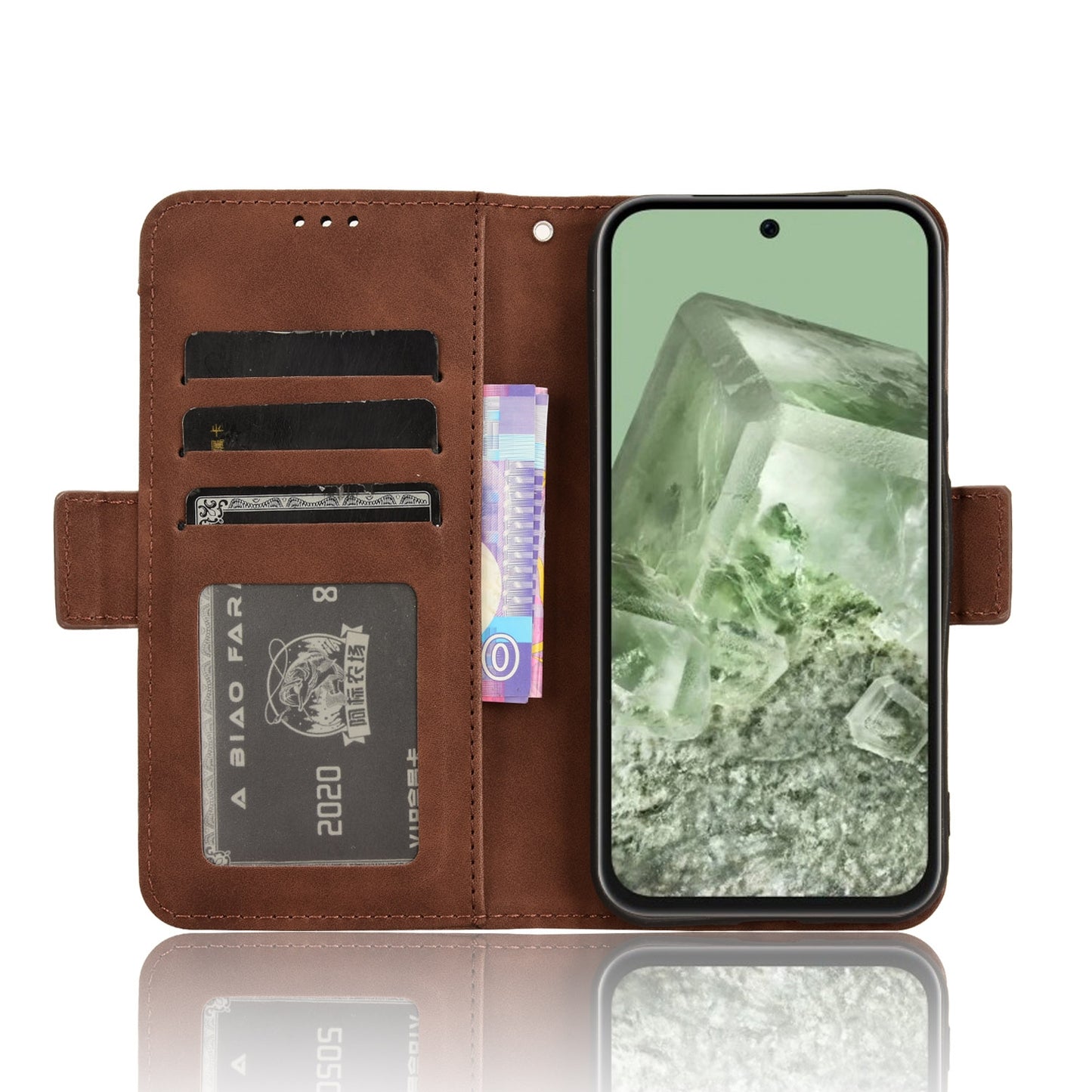 Google Pixel 8a Skin Feel PU Leather Wallet Phone Case with Card Slots, Cash Pocket, Magnetic Closure, Built-In Stand, Full Protection TPU Cover