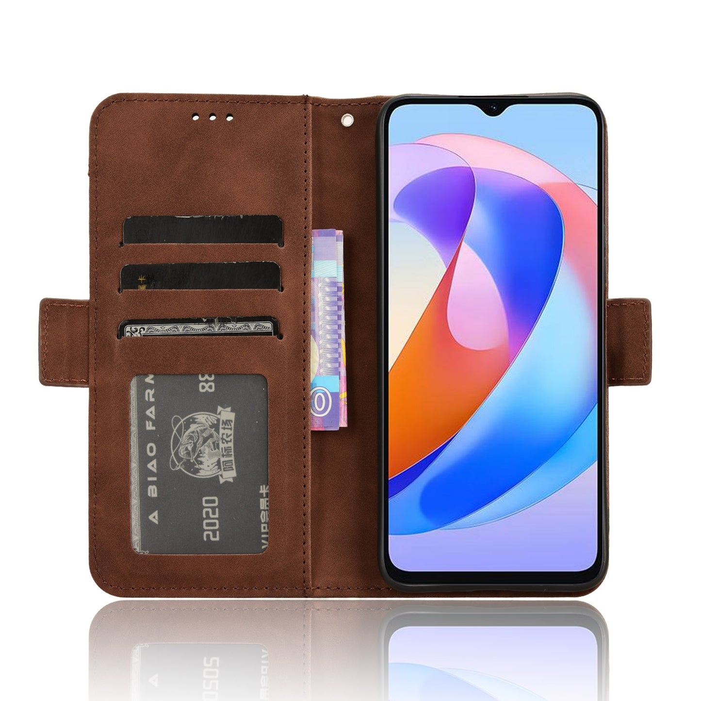 Honor X5 Plus Skin Feel PU Leather Wallet Phone Case with Card Slots, Cash Pocket, Magnetic Closure, Built-In Stand, Full Protection TPU Cover