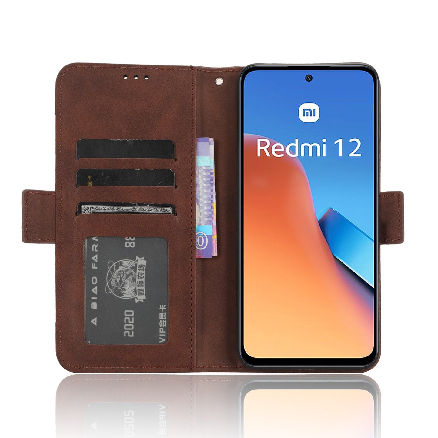 Xiaomi Redmi 12 4G Skin Feel PU Leather Wallet Phone Case with Card Slots, Cash Pocket, Magnetic Closure, Built-In Stand, Full Protection TPU Cover