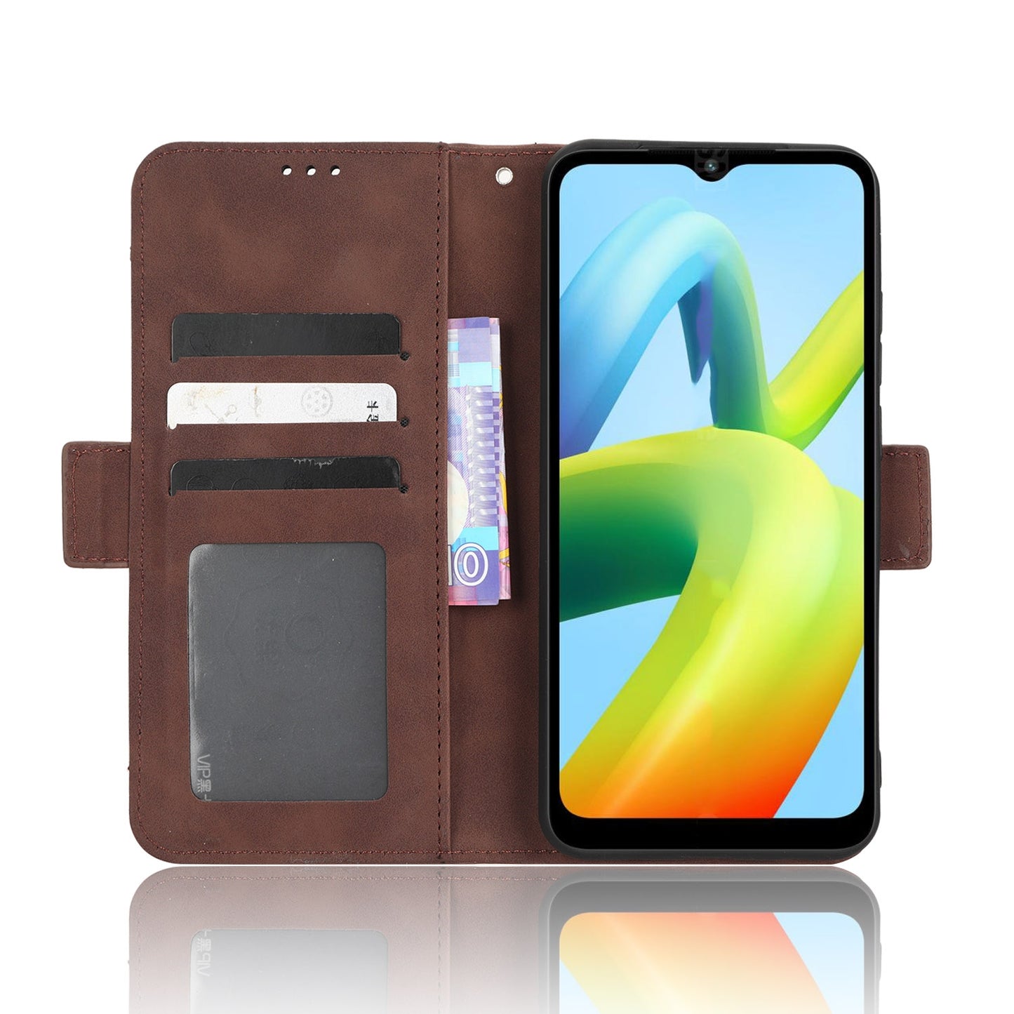Xiaomi Redmi A2+ Skin Feel PU Leather Wallet Phone Case with Card Slots, Cash Pocket, Magnetic Closure, Built-In Stand, Full Protection TPU Cover