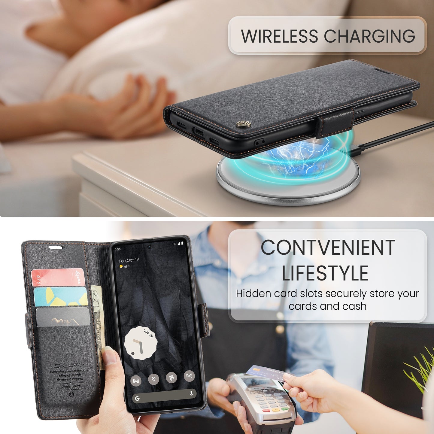 Google Pixel 8 Pro Litchi Texture RFID Anti-theft Leather Phone Case with Butterfly Buckle, Stand & Card Wallet with TPU Shell