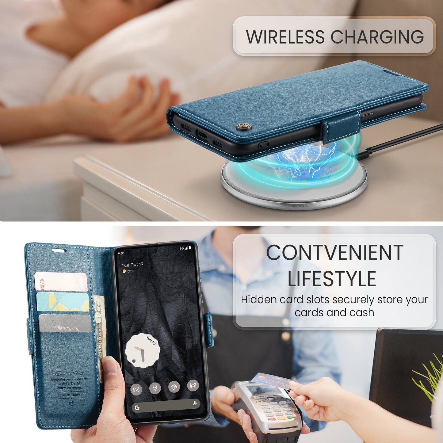 Google Pixel 8 Pro Litchi Texture RFID Anti-theft Leather Phone Case with Butterfly Buckle, Stand & Card Wallet with TPU Shell