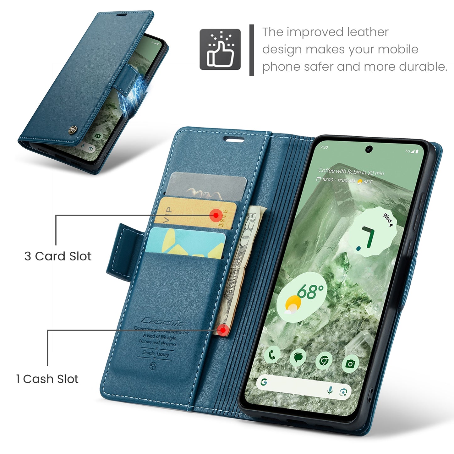 Google Pixel 8a Litchi Texture RFID Anti-theft Leather Phone Case with Butterfly Buckle, Stand & Card Wallet with TPU Shell