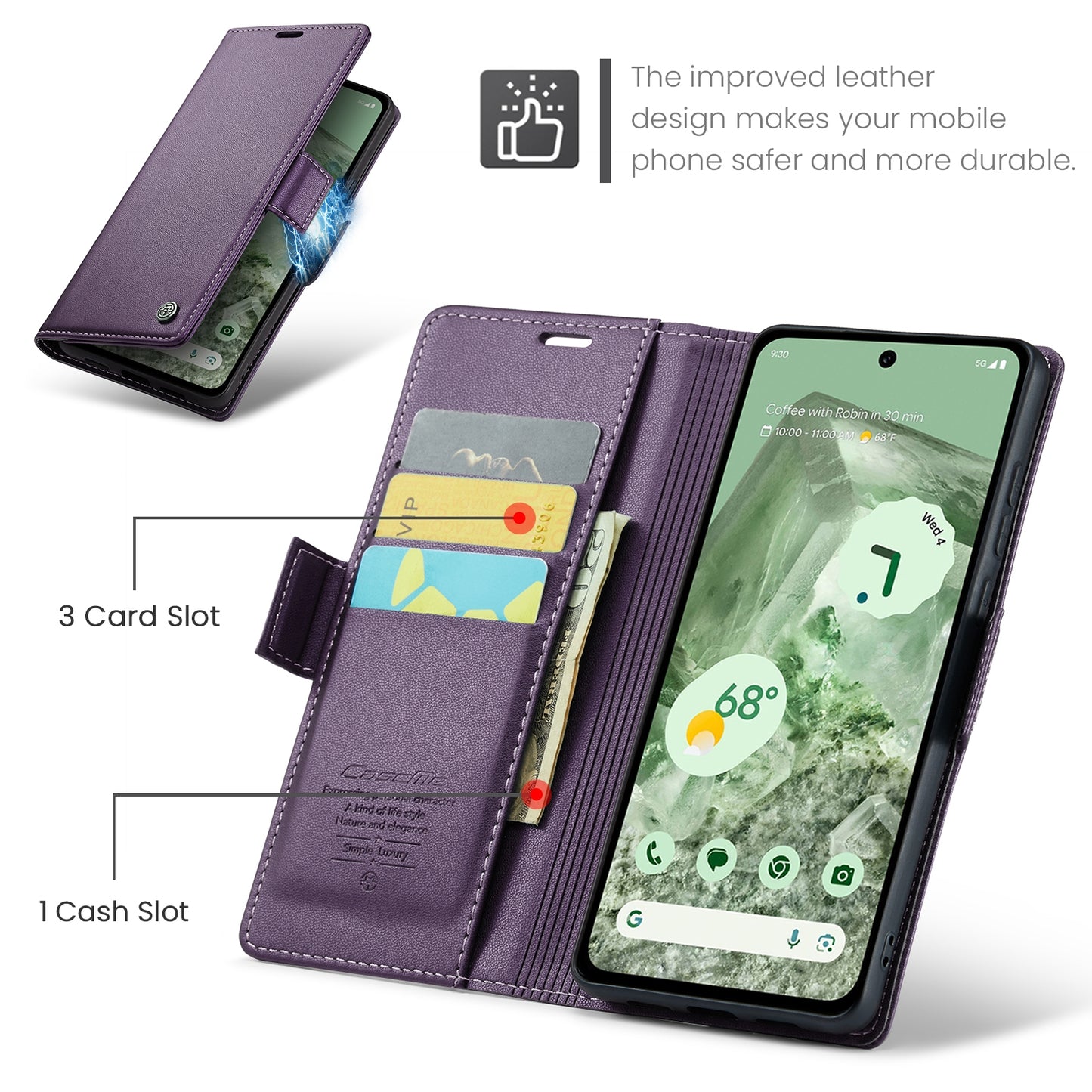 Google Pixel 8a Litchi Texture RFID Anti-theft Leather Phone Case with Butterfly Buckle, Stand & Card Wallet with TPU Shell