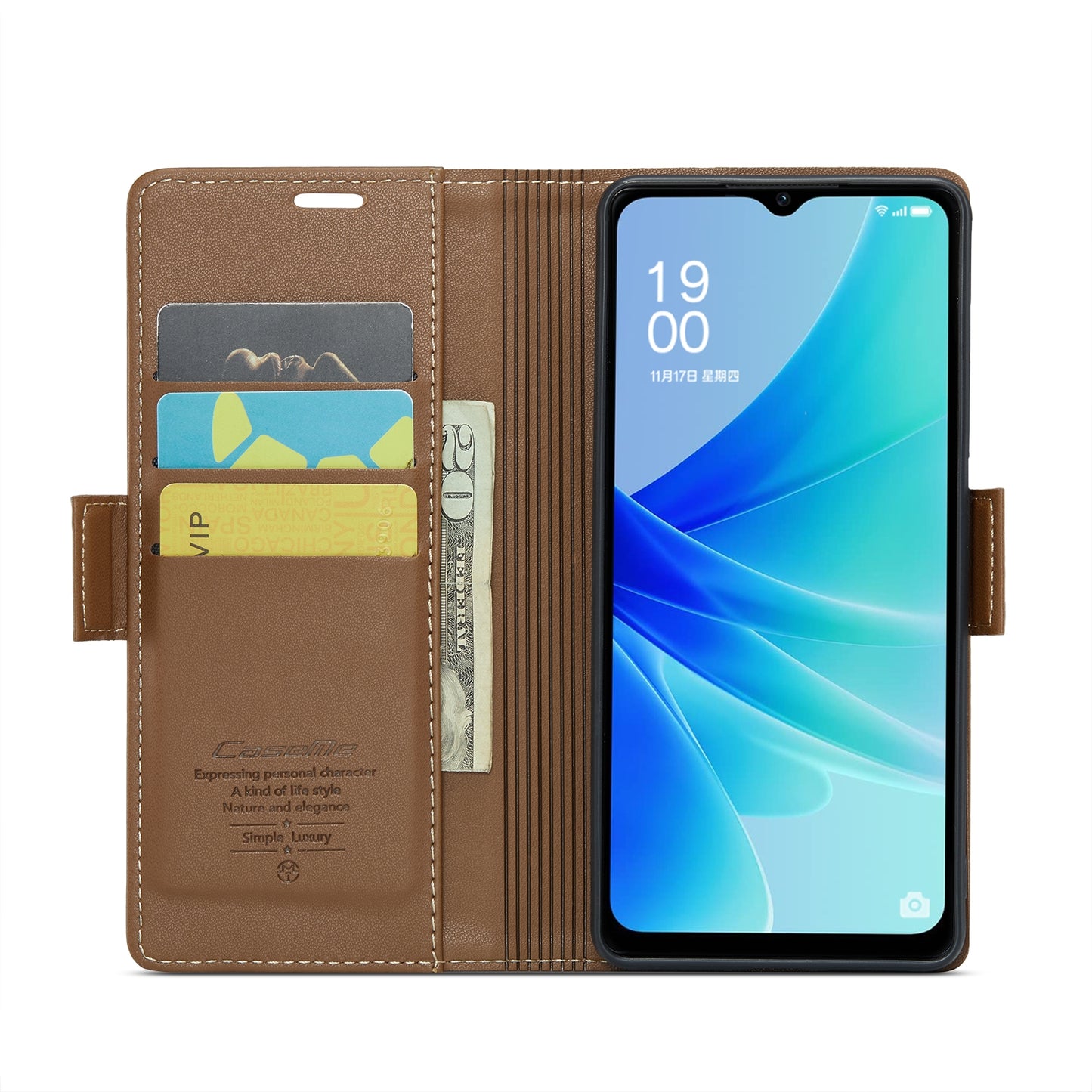 OPPO A57e 4G Litchi Texture RFID Anti-theft Leather Phone Case with Butterfly Buckle, Stand & Card Wallet with TPU Shell