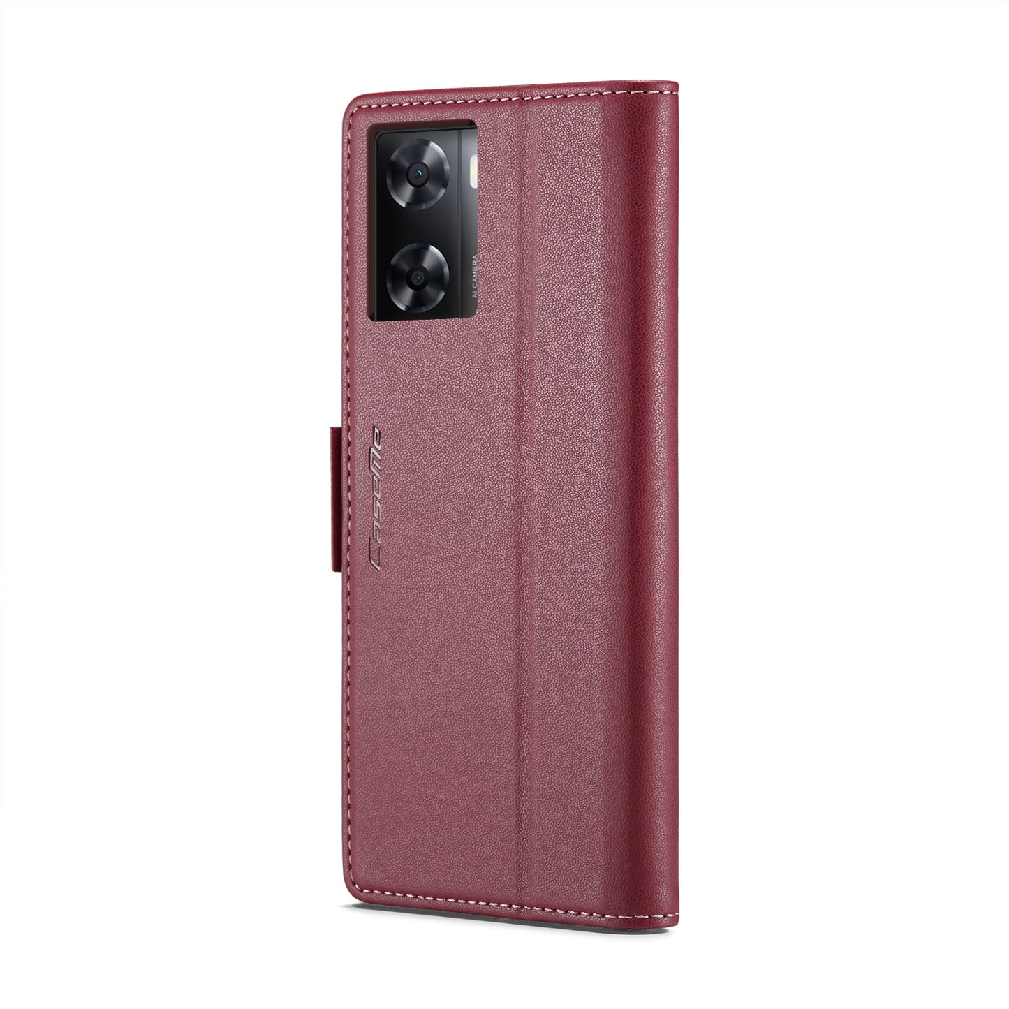 OPPO A57e 4G Litchi Texture RFID Anti-theft Leather Phone Case with Butterfly Buckle, Stand & Card Wallet with TPU Shell