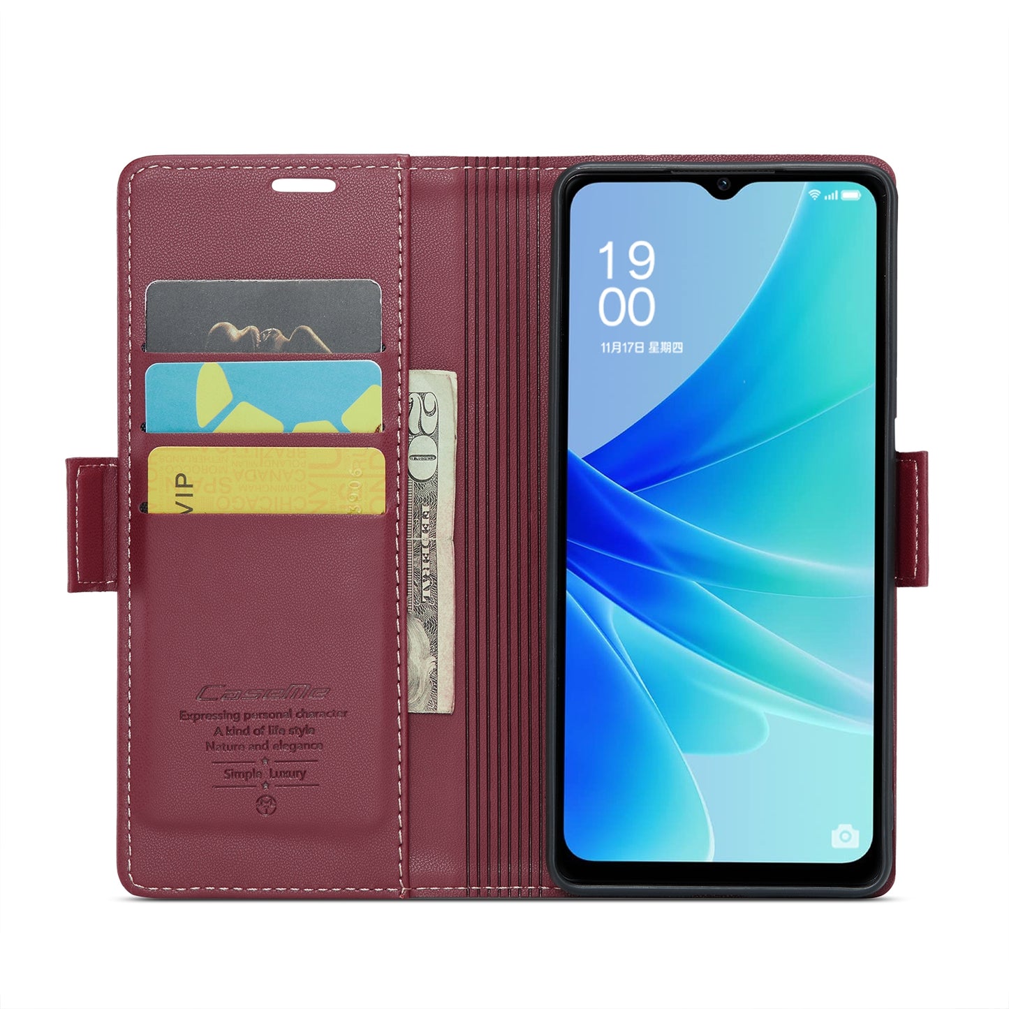 OPPO A57e 4G Litchi Texture RFID Anti-theft Leather Phone Case with Butterfly Buckle, Stand & Card Wallet with TPU Shell