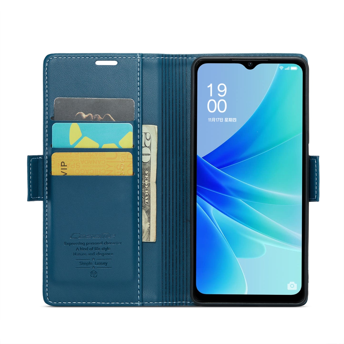 OPPO A57e 4G Litchi Texture RFID Anti-theft Leather Phone Case with Butterfly Buckle, Stand & Card Wallet with TPU Shell