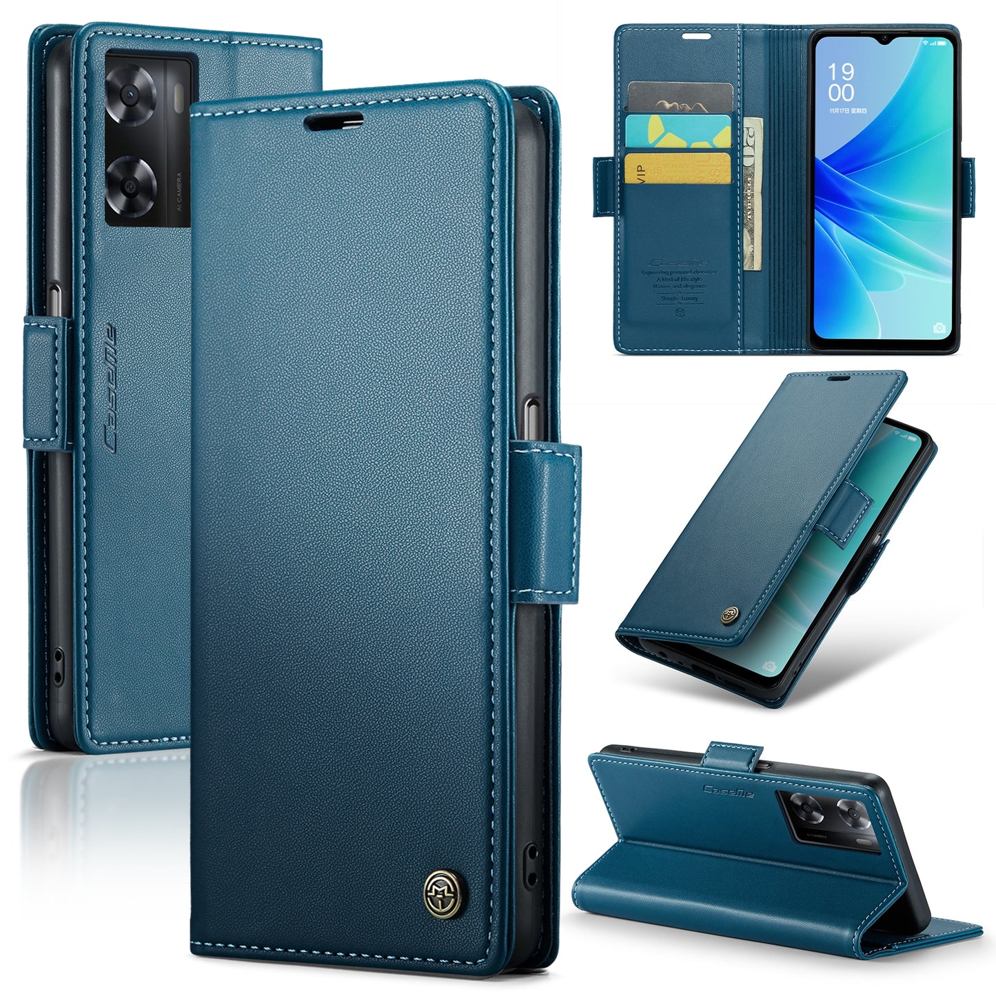 OPPO A57e 4G Litchi Texture RFID Anti-theft Leather Phone Case with Butterfly Buckle, Stand & Card Wallet with TPU Shell