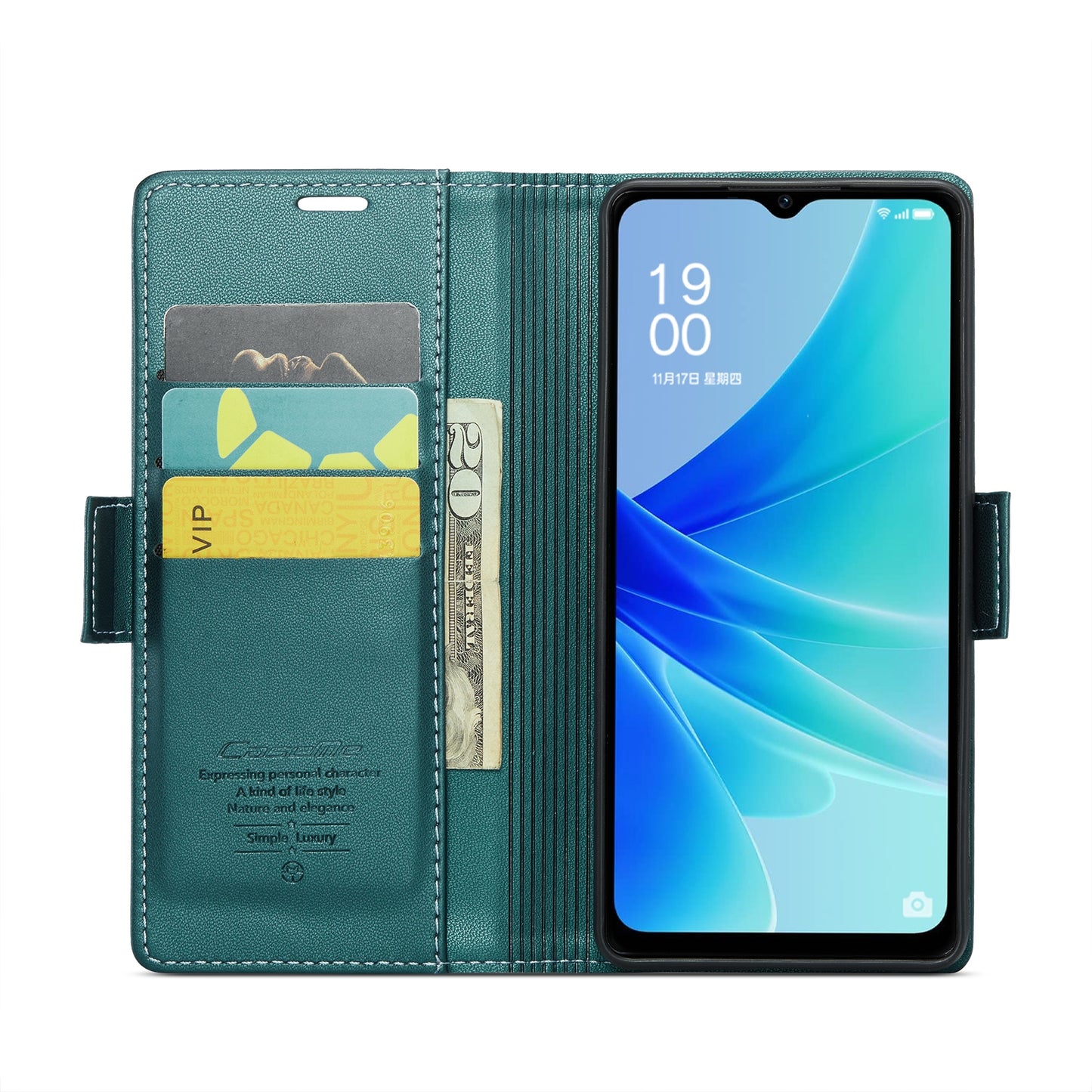 OPPO A57e 4G Litchi Texture RFID Anti-theft Leather Phone Case with Butterfly Buckle, Stand & Card Wallet with TPU Shell