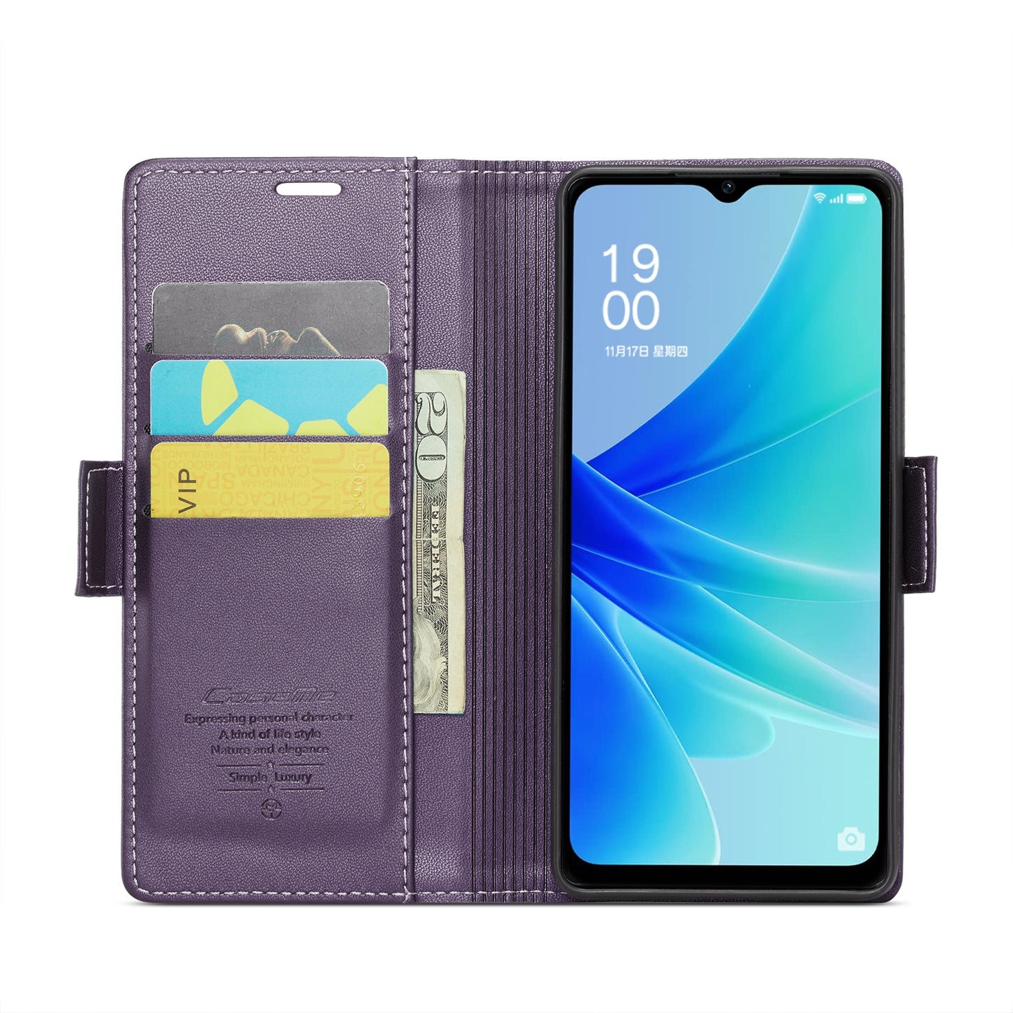 OPPO A57e 4G Litchi Texture RFID Anti-theft Leather Phone Case with Butterfly Buckle, Stand & Card Wallet with TPU Shell
