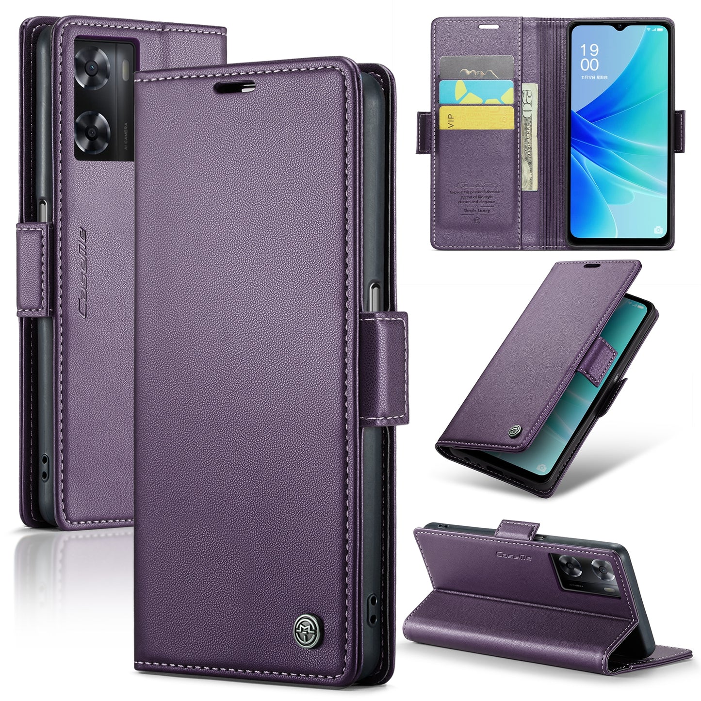 OPPO A57e 4G Litchi Texture RFID Anti-theft Leather Phone Case with Butterfly Buckle, Stand & Card Wallet with TPU Shell