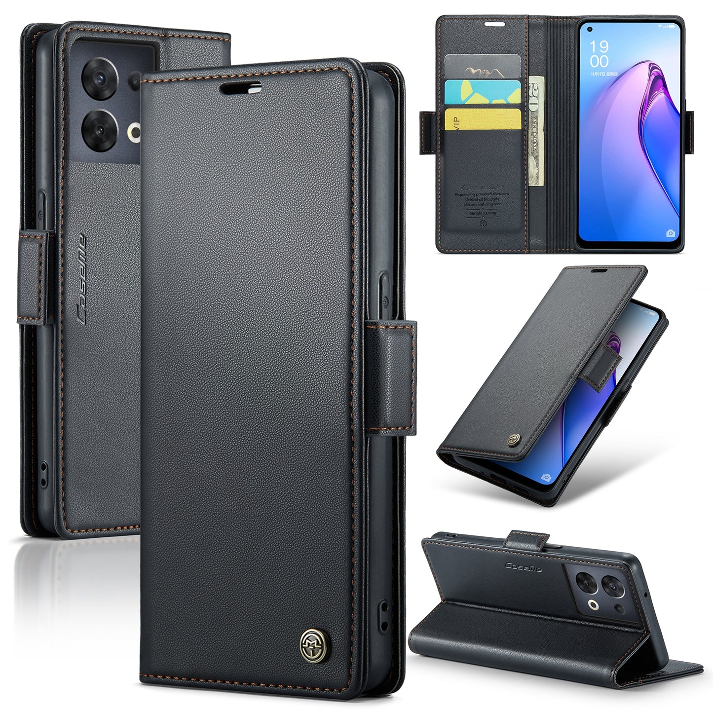 OPPO Reno8 5G Global Litchi Texture RFID Anti-theft Leather Phone Case with Butterfly Buckle, Stand & Card Wallet with TPU Shell
