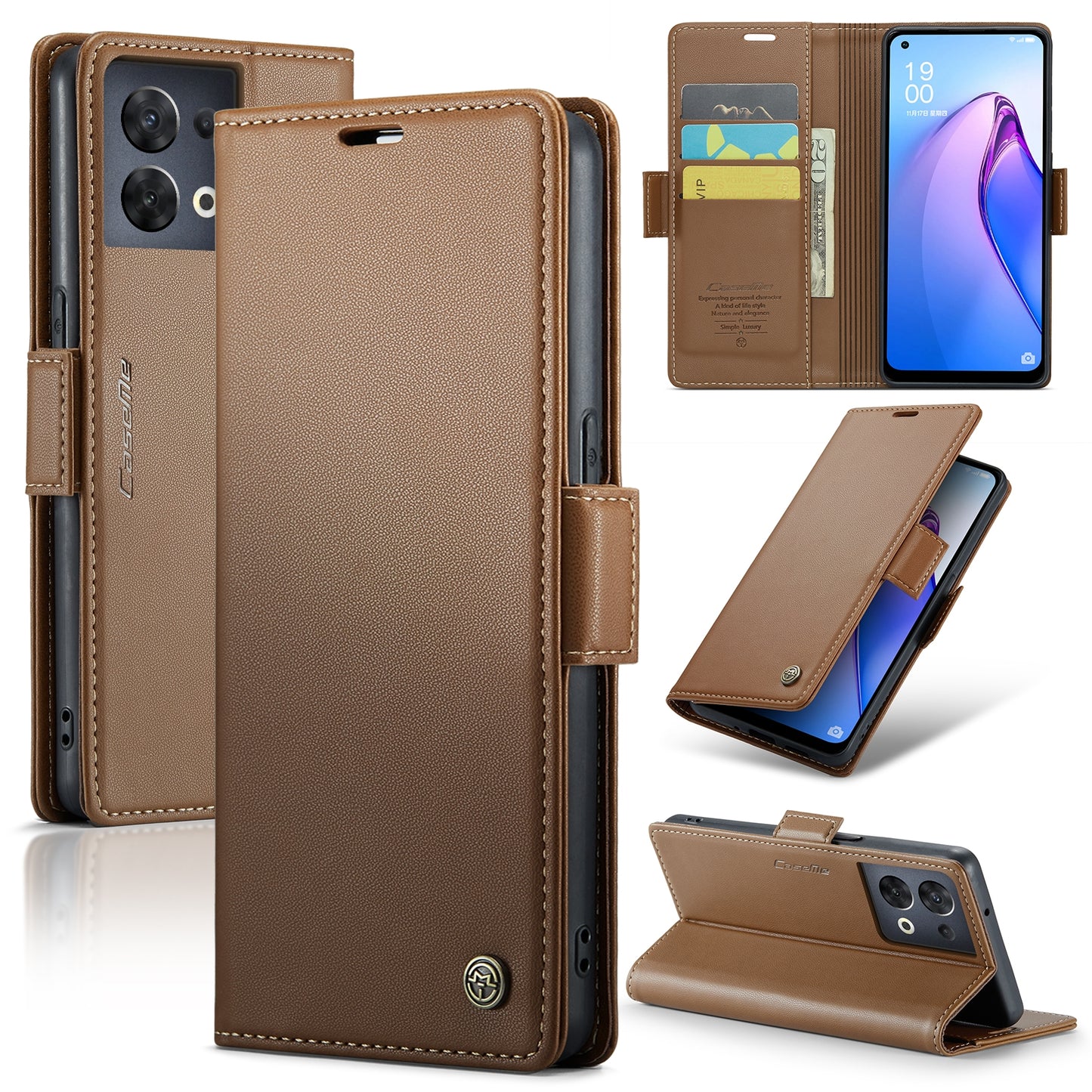 OPPO Reno8 5G Global Litchi Texture RFID Anti-theft Leather Phone Case with Butterfly Buckle, Stand & Card Wallet with TPU Shell