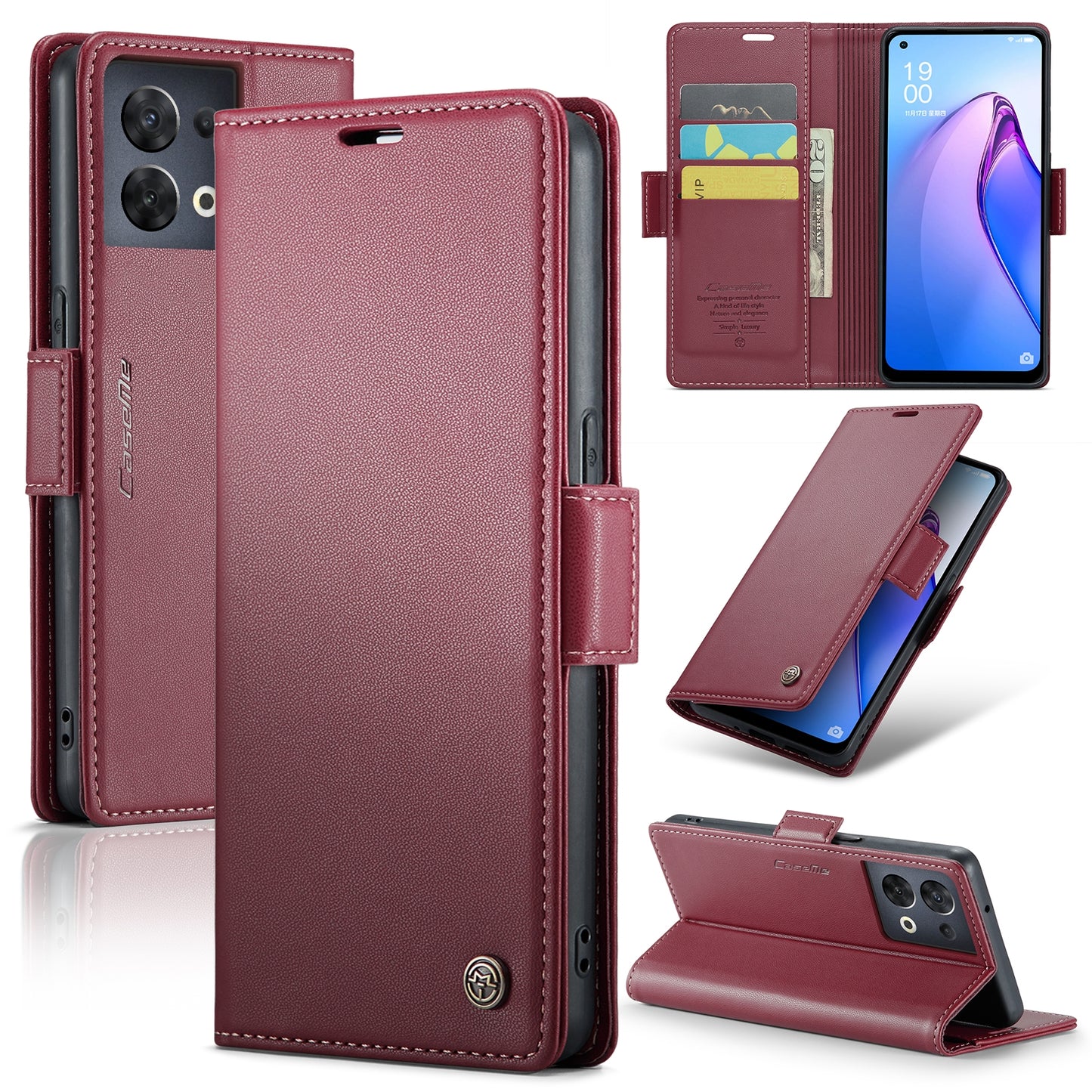 OPPO Reno8 5G Global Litchi Texture RFID Anti-theft Leather Phone Case with Butterfly Buckle, Stand & Card Wallet with TPU Shell