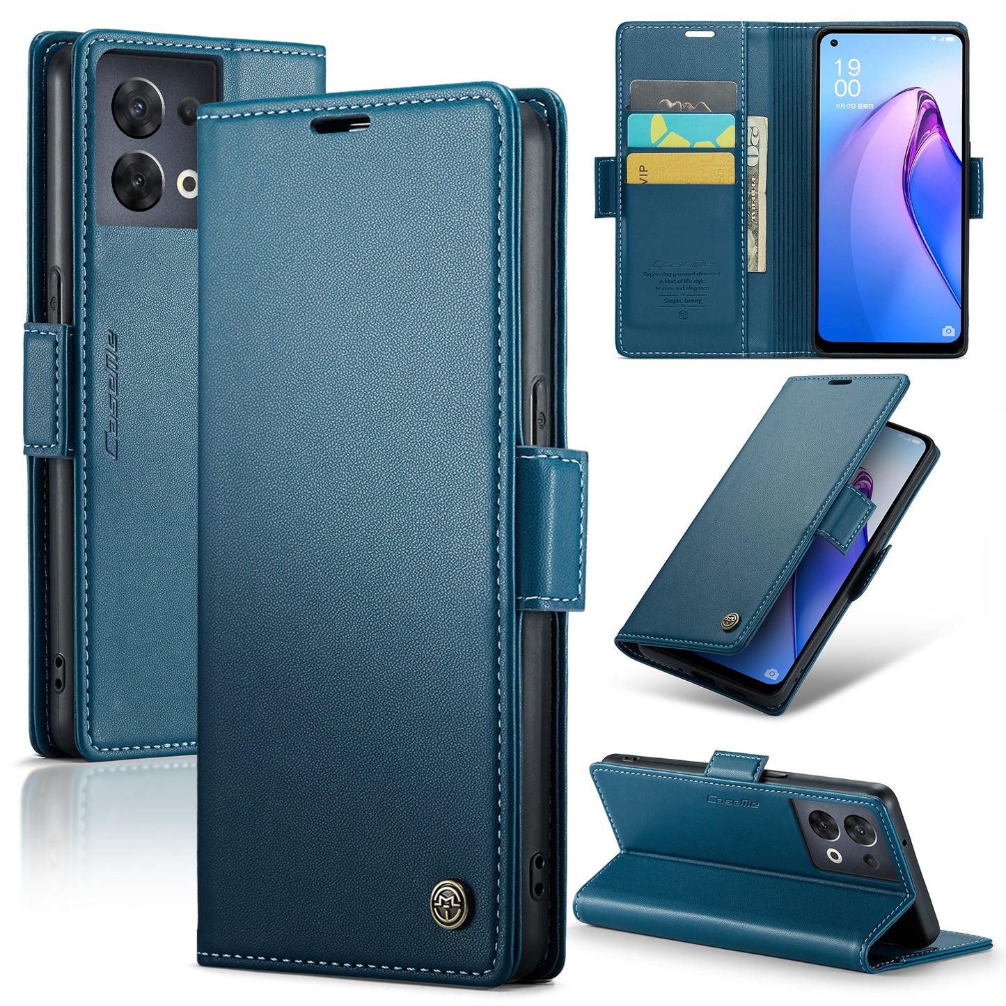 OPPO Reno8 5G Global Litchi Texture RFID Anti-theft Leather Phone Case with Butterfly Buckle, Stand & Card Wallet with TPU Shell