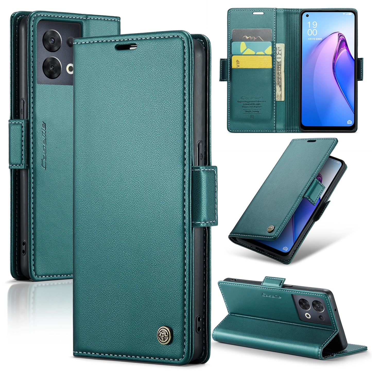 OPPO Reno8 5G Global Litchi Texture RFID Anti-theft Leather Phone Case with Butterfly Buckle, Stand & Card Wallet with TPU Shell