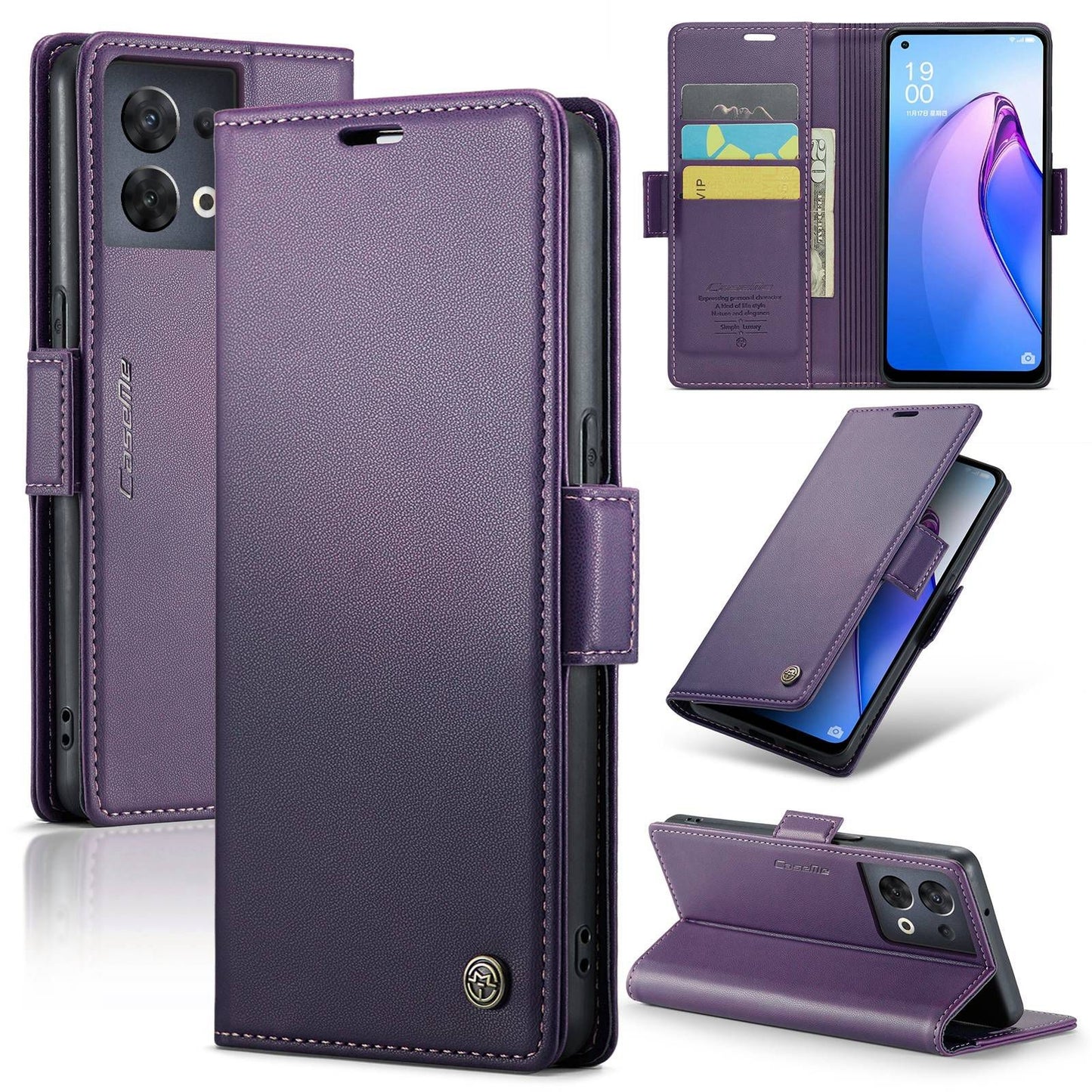 OPPO Reno8 5G Global Litchi Texture RFID Anti-theft Leather Phone Case with Butterfly Buckle, Stand & Card Wallet with TPU Shell