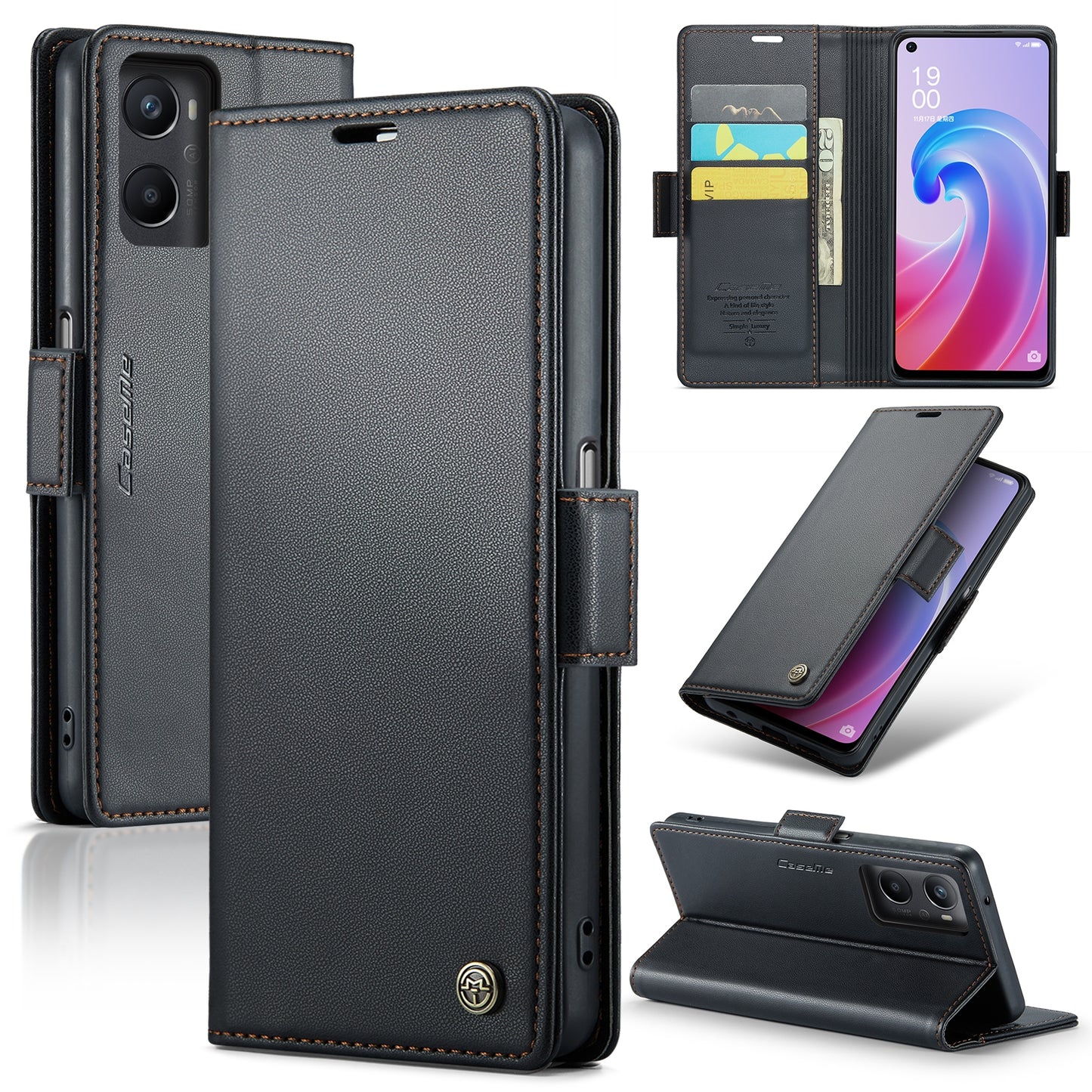 OPPO A36 4G Litchi Texture RFID Anti-theft Leather Phone Case with Butterfly Buckle, Stand & Card Wallet with TPU Shell