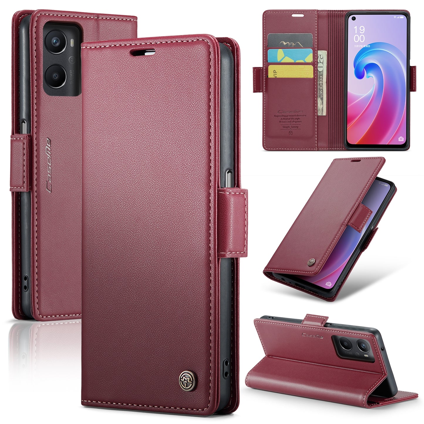 OPPO A36 4G Litchi Texture RFID Anti-theft Leather Phone Case with Butterfly Buckle, Stand & Card Wallet with TPU Shell