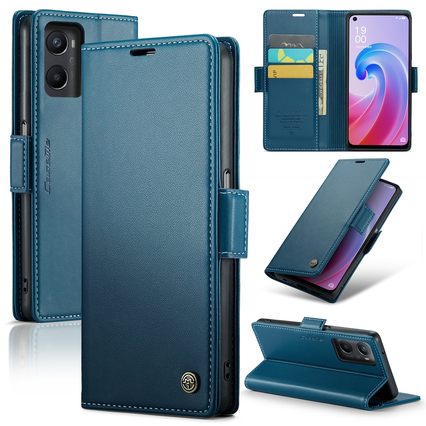 OPPO A36 4G Litchi Texture RFID Anti-theft Leather Phone Case with Butterfly Buckle, Stand & Card Wallet with TPU Shell