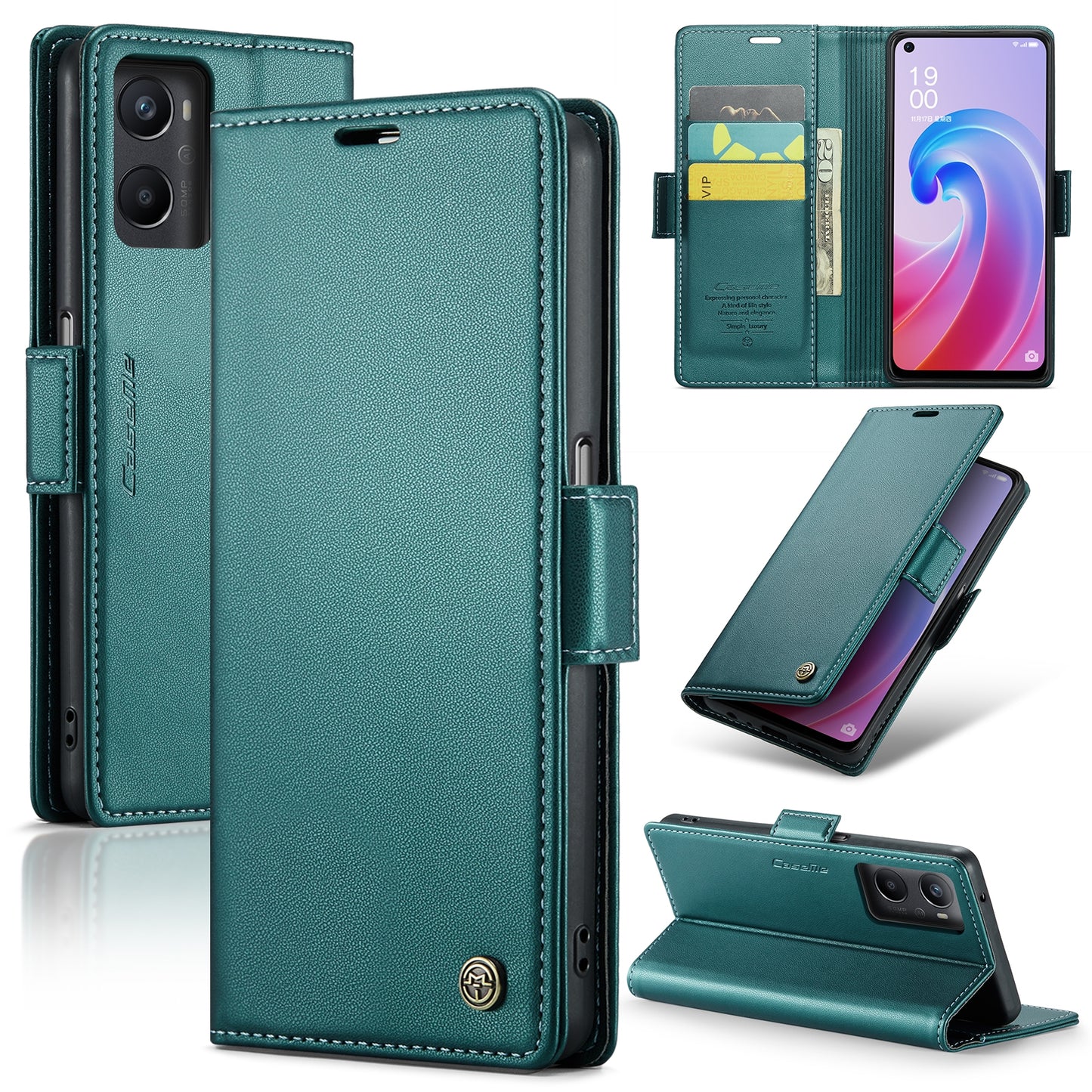 OPPO A36 4G Litchi Texture RFID Anti-theft Leather Phone Case with Butterfly Buckle, Stand & Card Wallet with TPU Shell
