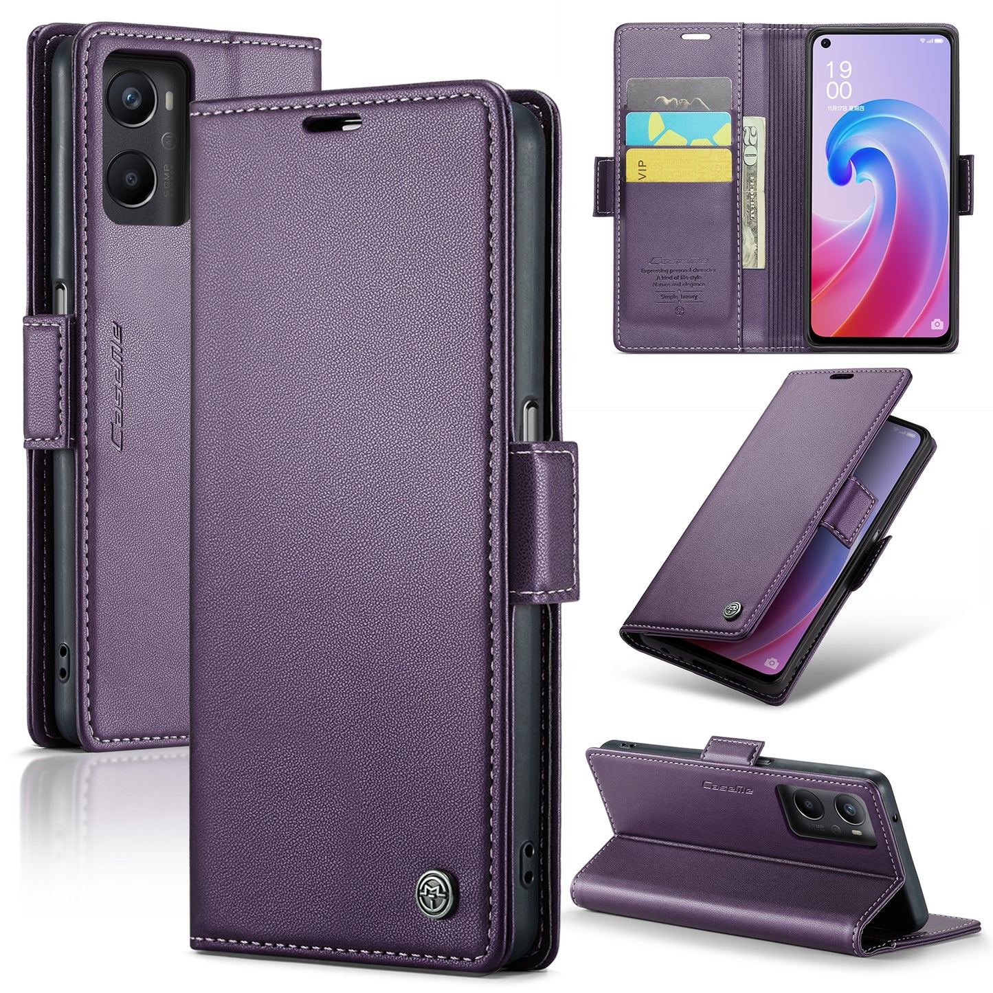 OPPO A36 4G Litchi Texture RFID Anti-theft Leather Phone Case with Butterfly Buckle, Stand & Card Wallet with TPU Shell