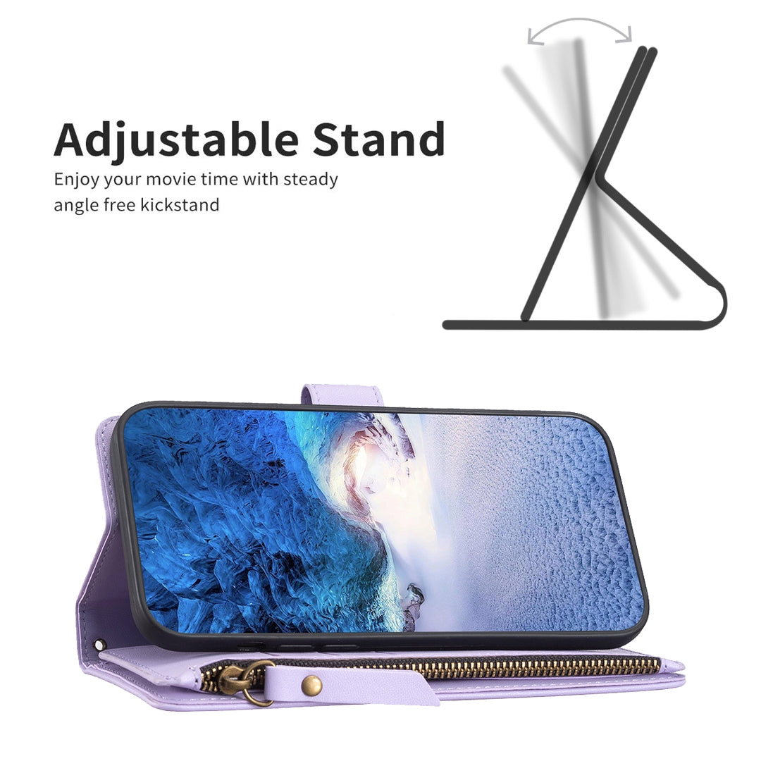 Xiaomi Redmi Note 9 Pro Max Leather Flip Phone Case with 9 Card Slots, Zipper Wallet & Detachable Wristlet Strap