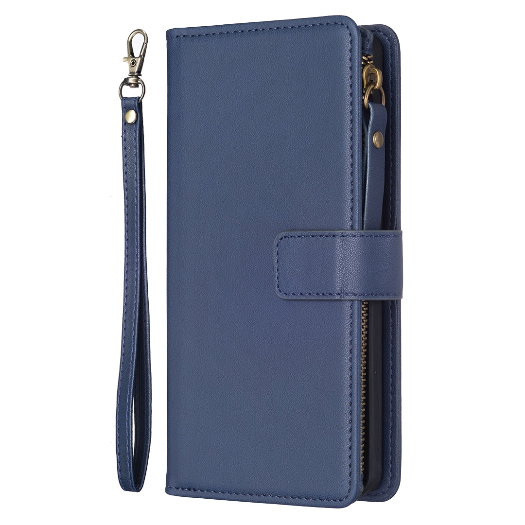 Xiaomi Redmi Note 13 Pro+ 5G Leather Flip Phone Case with 9 Card Slots, Zipper Wallet & Detachable Wristlet Strap