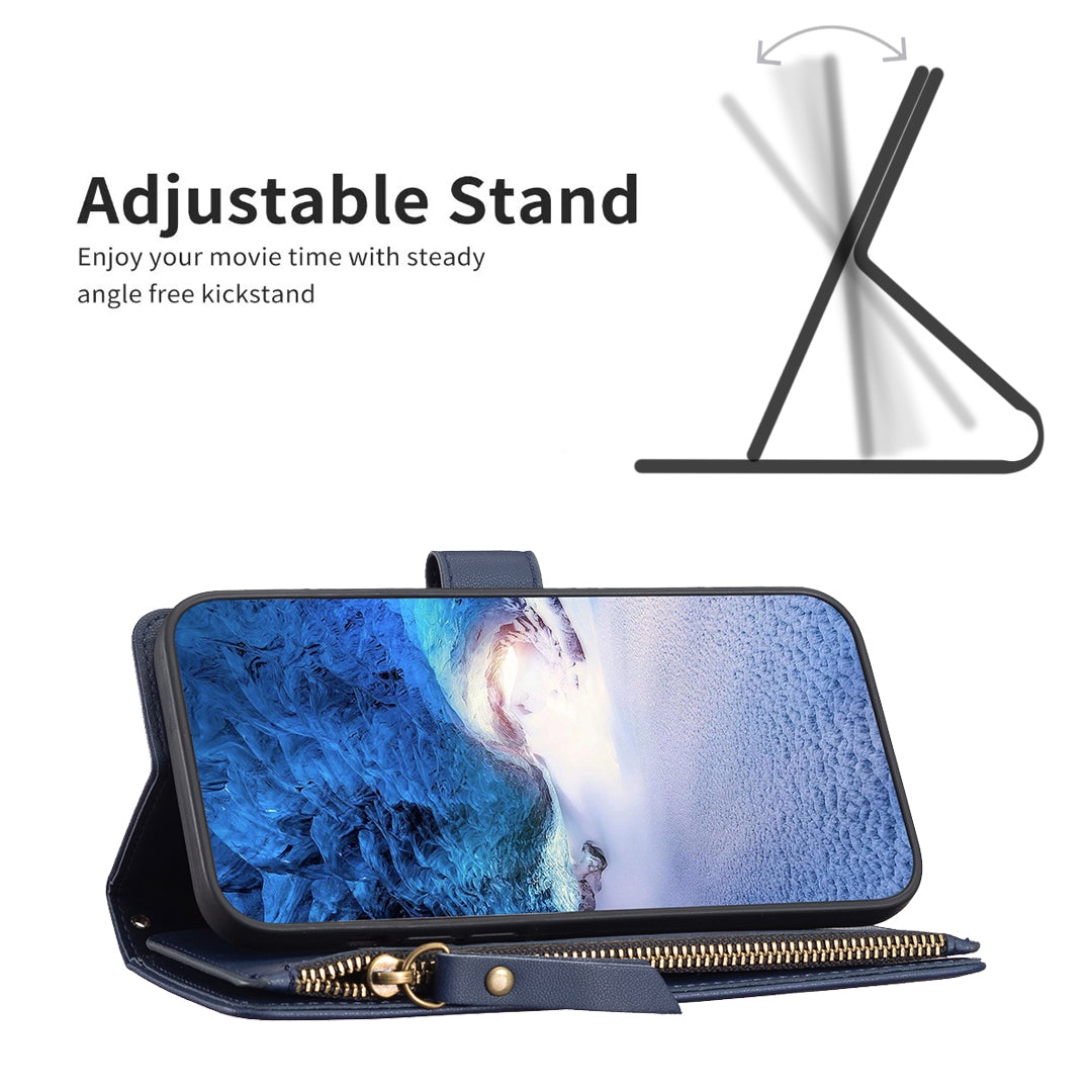 Xiaomi Redmi Note 13 Pro+ 5G Leather Flip Phone Case with 9 Card Slots, Zipper Wallet & Detachable Wristlet Strap