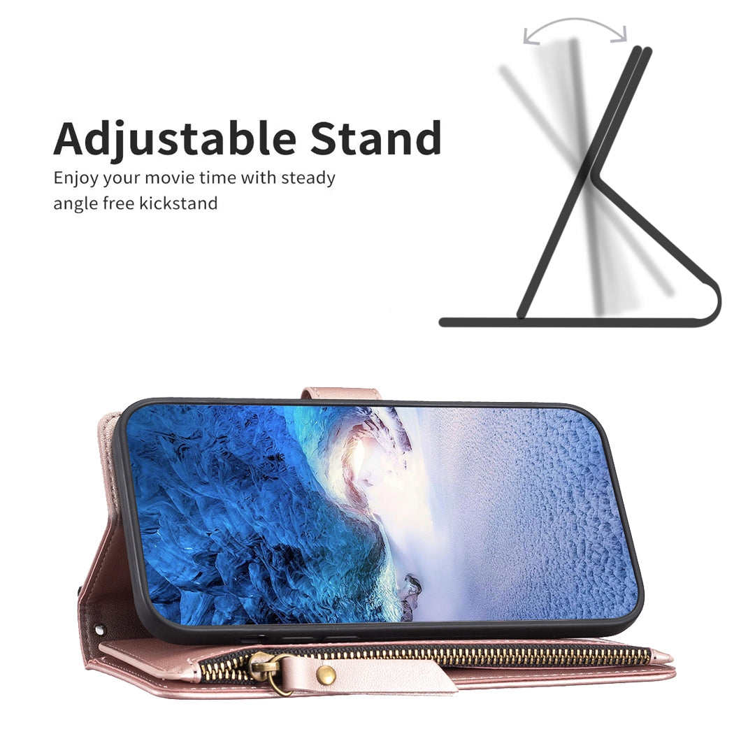 Xiaomi Redmi Note 13 Pro+ 5G Leather Flip Phone Case with 9 Card Slots, Zipper Wallet & Detachable Wristlet Strap