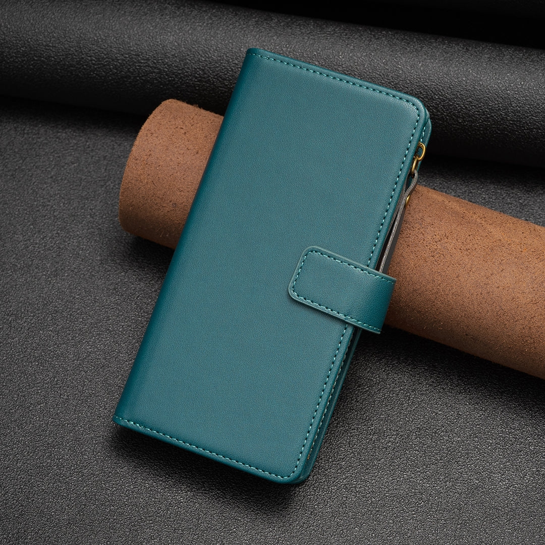 Xiaomi Redmi Note 13 Pro 4G Global Leather Flip Phone Case with 9 Card Slots, Zipper Wallet & Detachable Wristlet Strap
