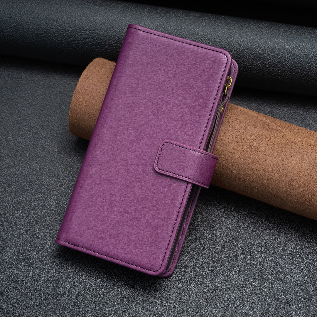 Xiaomi Redmi Note 13 Pro 4G Global Leather Flip Phone Case with 9 Card Slots, Zipper Wallet & Detachable Wristlet Strap