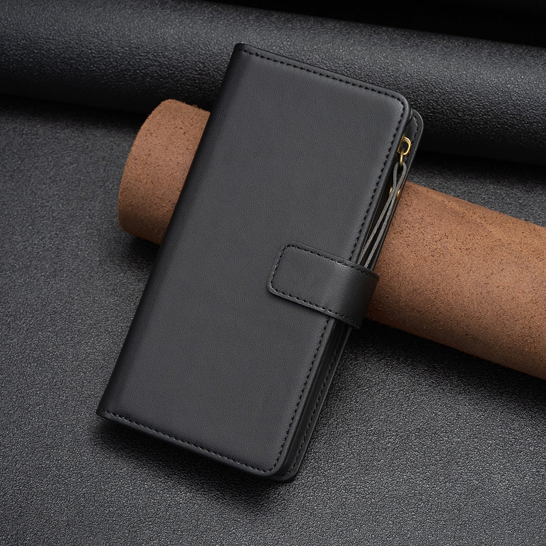 Xiaomi Redmi Note 13 Pro 4G Global Leather Flip Phone Case with 9 Card Slots, Zipper Wallet & Detachable Wristlet Strap