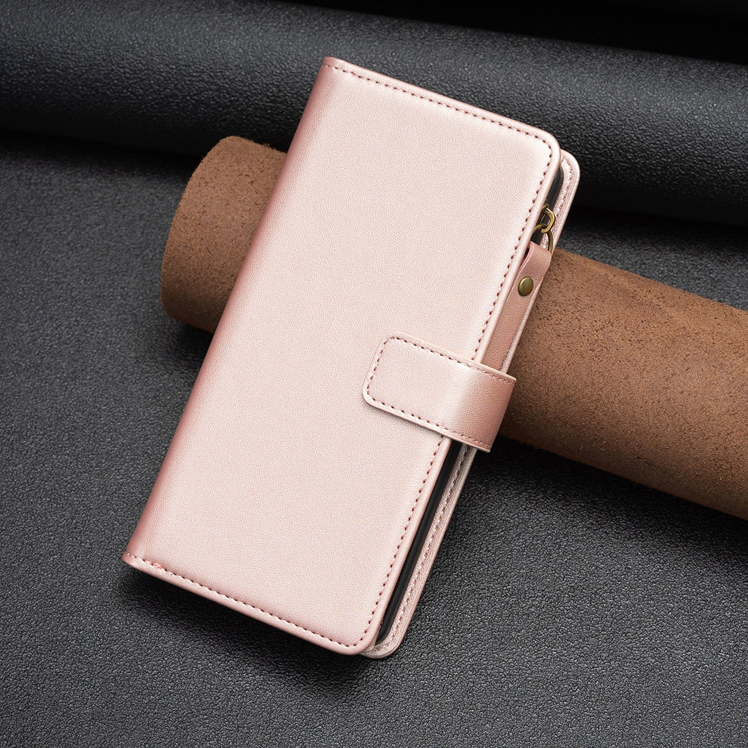 Xiaomi Redmi Note 13 Pro 4G Global Leather Flip Phone Case with 9 Card Slots, Zipper Wallet & Detachable Wristlet Strap
