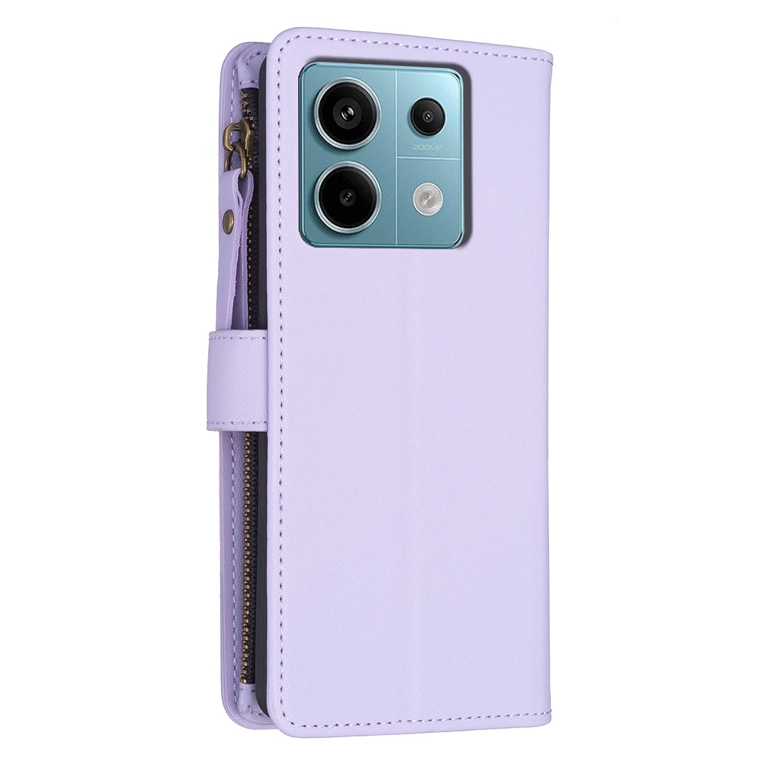 Xiaomi Redmi Note 13 Pro 4G Global Leather Flip Phone Case with 9 Card Slots, Zipper Wallet & Detachable Wristlet Strap