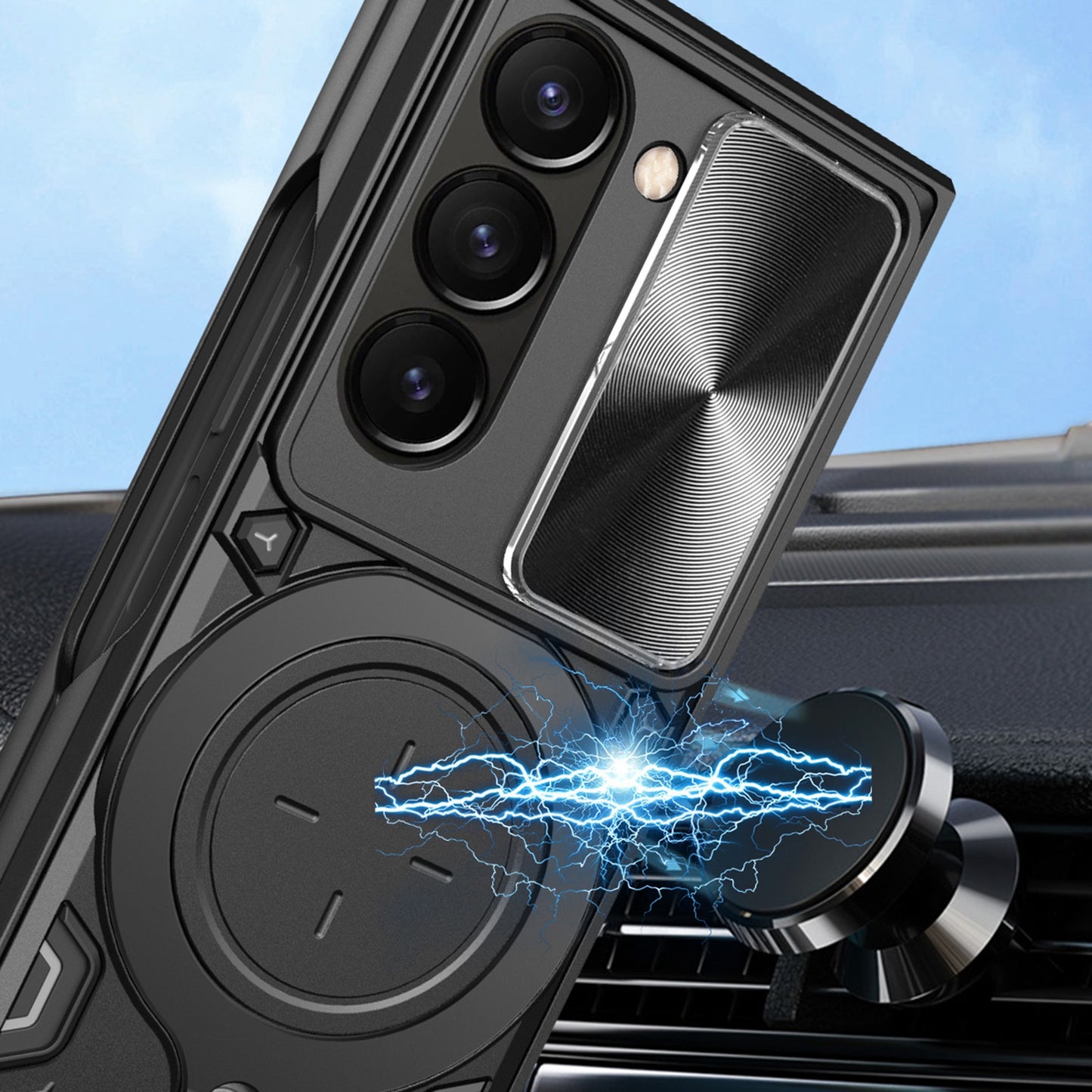 Samsung Galaxy Z Fold5 Magnetic Holder CD Texture Sliding Camshield Phone Case, TPU PC Shockproof Cover