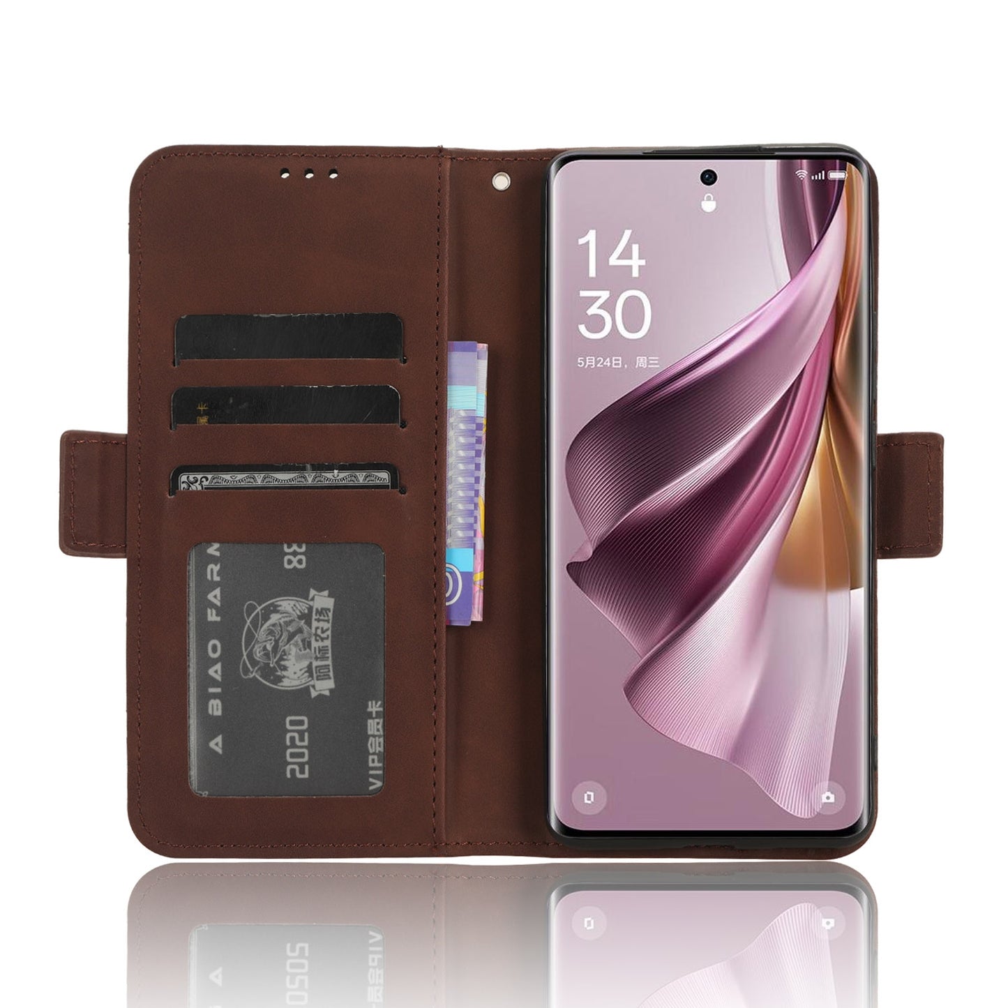 OPPO Reno10 Skin Feel PU Leather Wallet Phone Case with Card Slots, Cash Pocket, Magnetic Closure, Built-In Stand, Full Protection TPU Cover