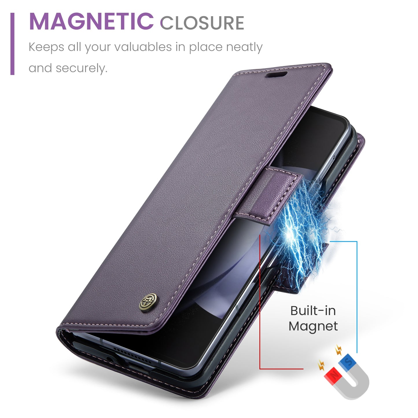 Samsung Galaxy Z Fold5 Litchi Texture RFID Anti-theft Leather Phone Case with Butterfly Buckle, Stand & Card Wallet with TPU Shell
