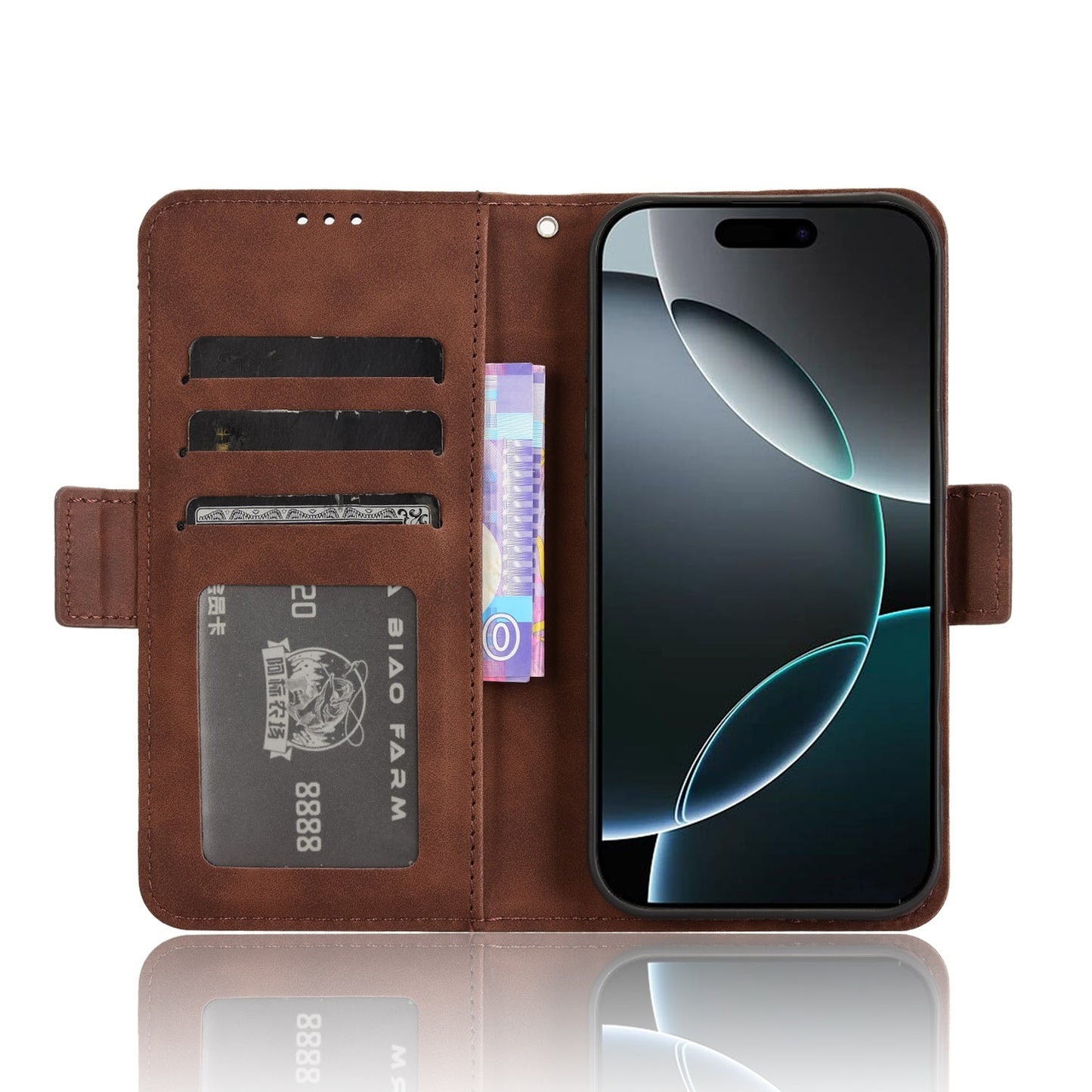 Apple iPhone 16 Pro Max Skin Feel PU Leather Wallet Phone Case with Card Slots, Cash Pocket, Magnetic Closure, Built-In Stand, Full Protection TPU Cover