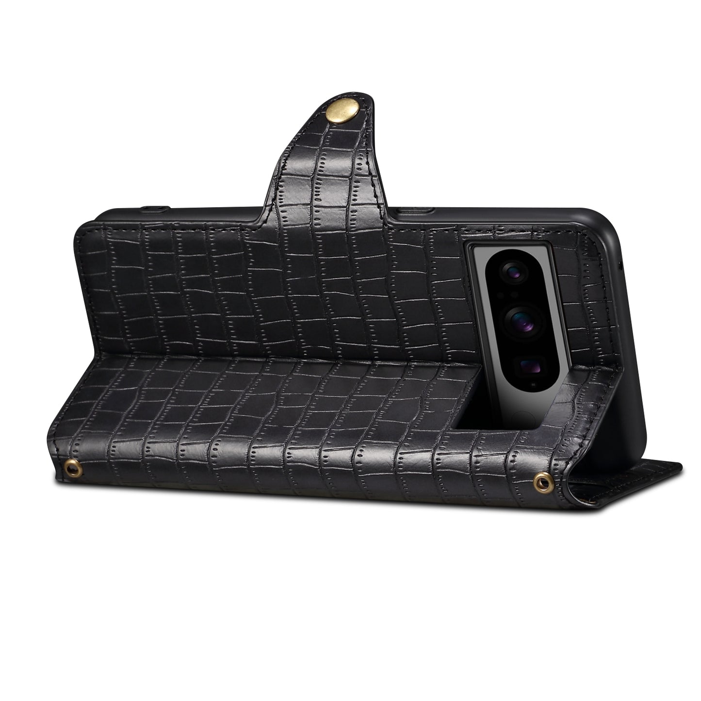 Google Pixel 7 Denior Crocodile Texture Oil Edge Leather Phone Case with Card Wallet and Kickstand