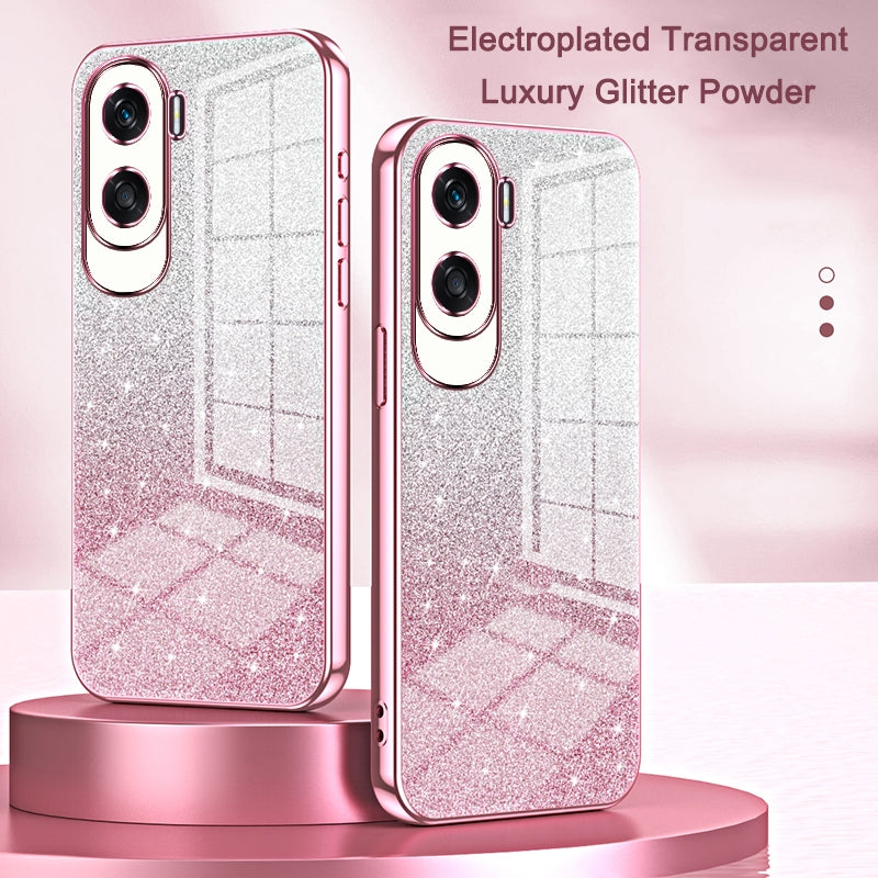 Honor V30 Glitter Powder Electroplated Gradient Phone Case – Fashionable & Luxurious with Anti-Fingerprint Coating, Shock-Absorption, and Lens Protection
