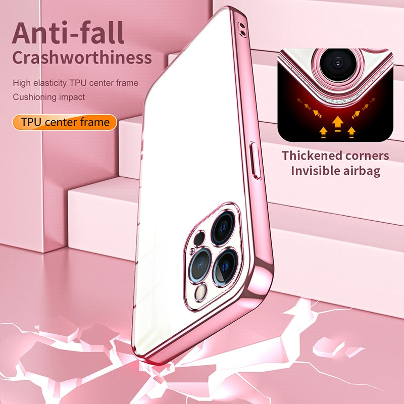 iPhone 12 Pro Transparent Fine Hole Phone Case - Crystal Clear Vacuum Plating, Anti-Fingerprint, Shock-Absorbing TPU Frame